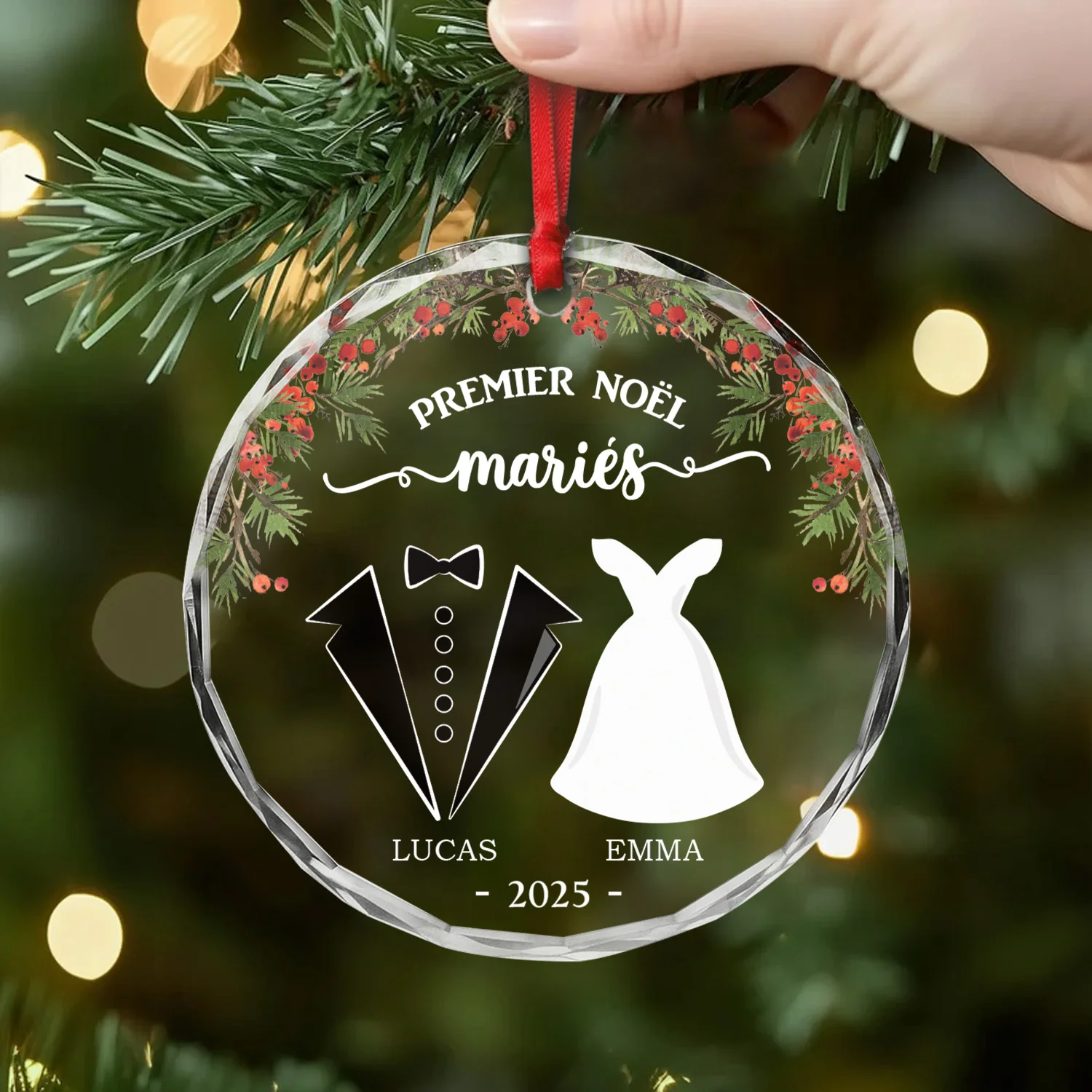 Ornement En Verre Personnalisé Couple - Premier Noël En Tant Que M & Mme - Image 2