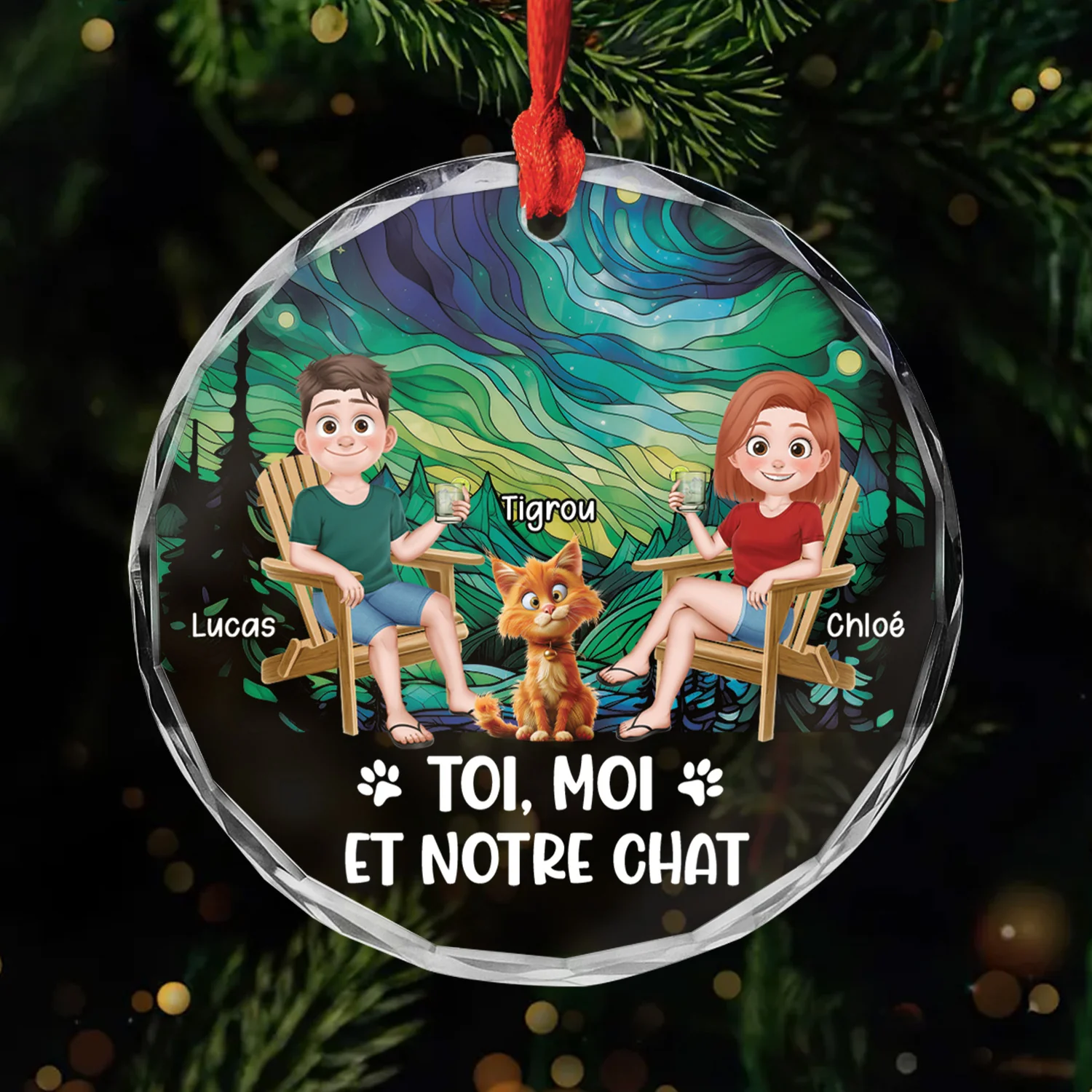 Ornement En Verre Personnalisé Couple - Toi Moi Et Notre Chat