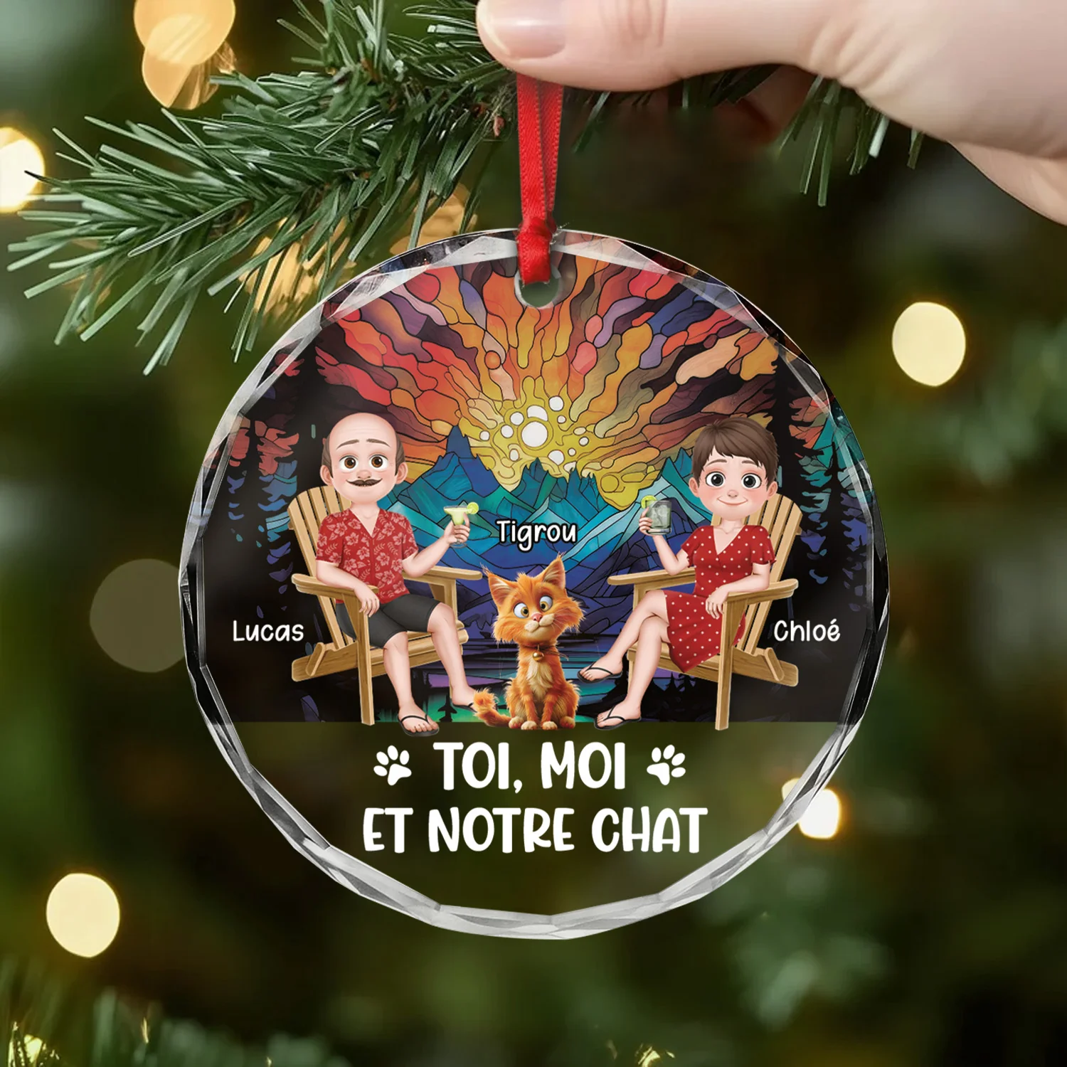 Ornement En Verre Personnalisé Couple - Toi Moi Et Notre Chat - Image 2