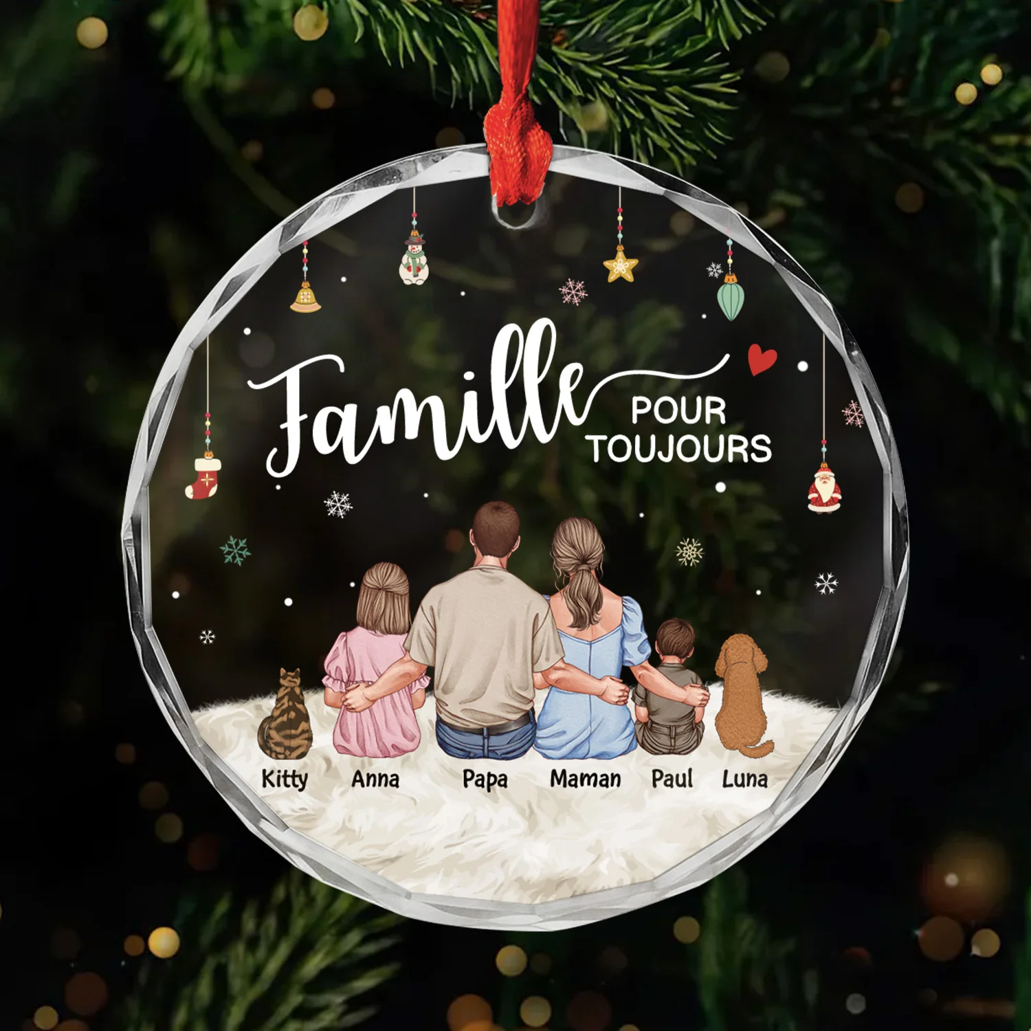 Ornement En Verre Personnalisé De Noël - La Famille Pour Toujours