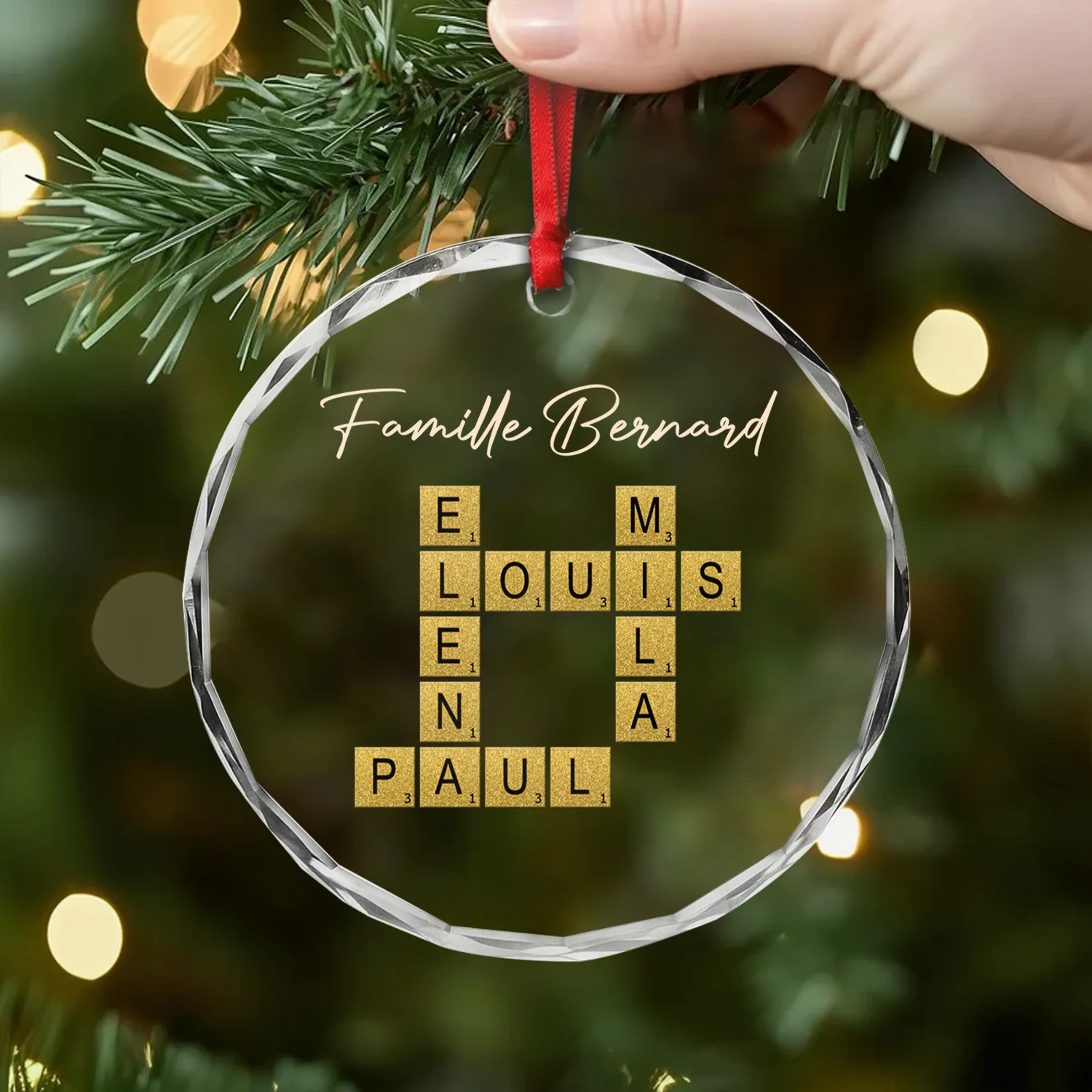 Ornement En Verre Personnalisé Famille - Notre Famille Avec Mots Croisés - Image 2