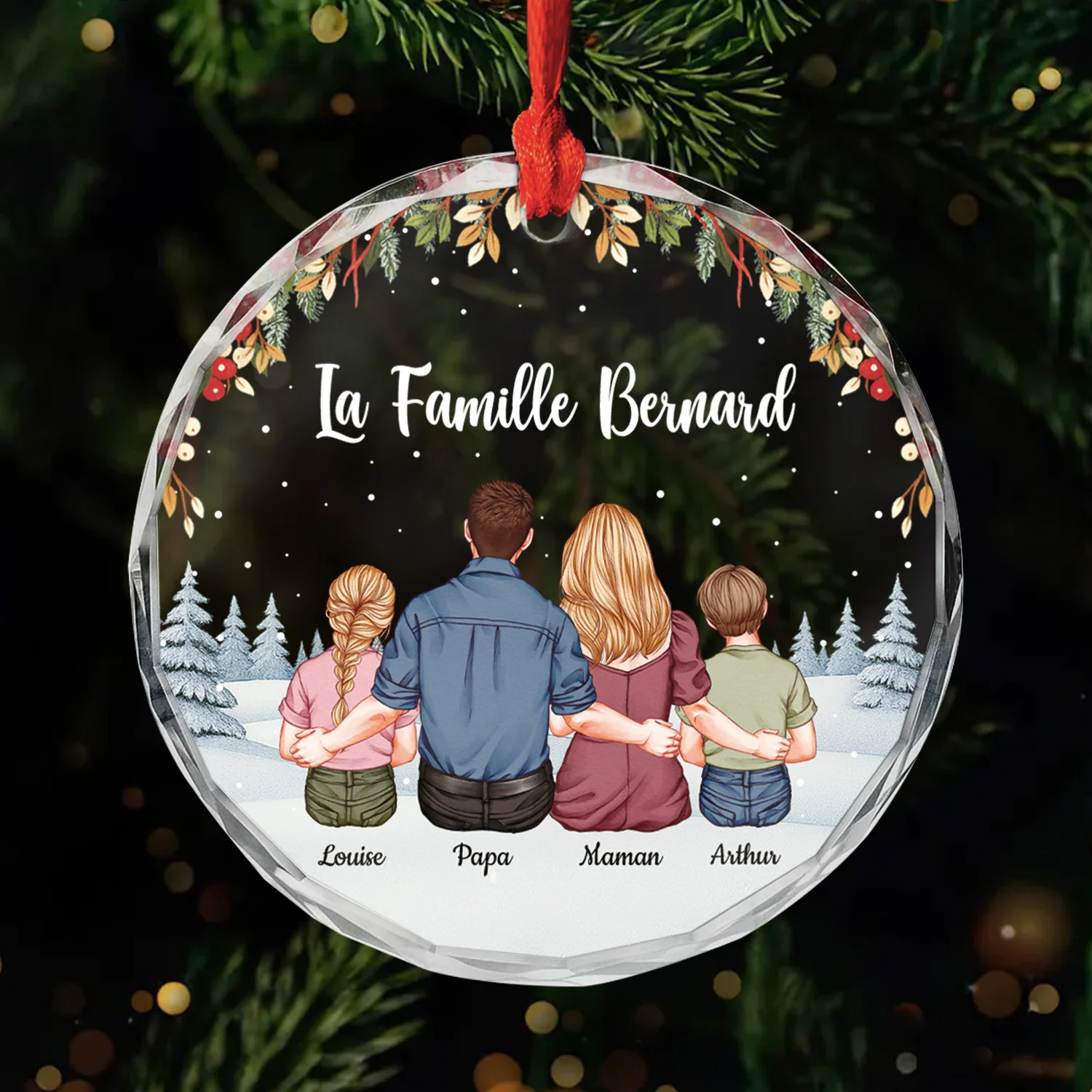 Ornement En Verre Personnalisé Famille - Notre Famille De Dos