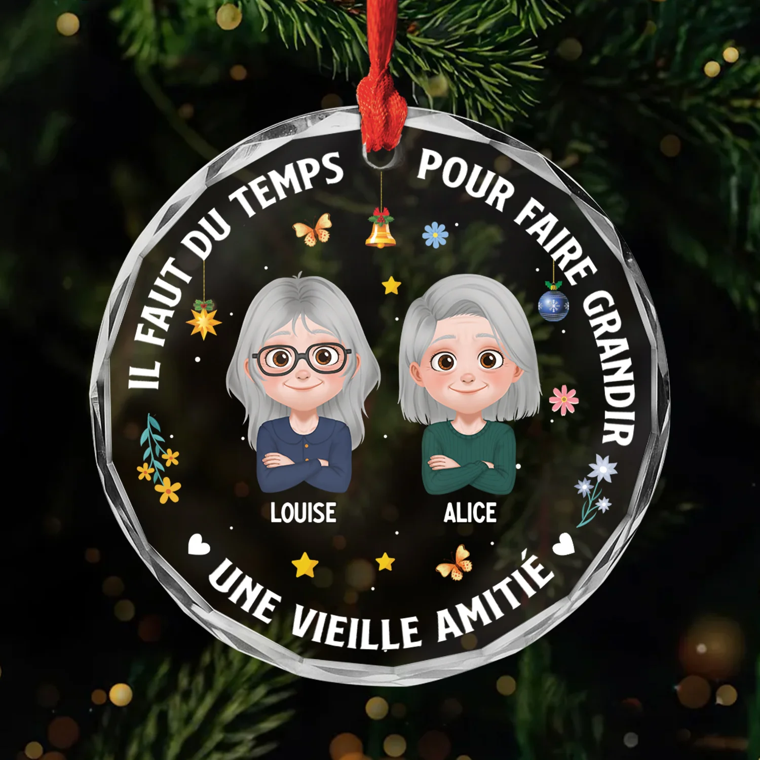 Ornement En Verre Personnalisé - Faire Grandir Une Vieille Amitié Design Cartoon