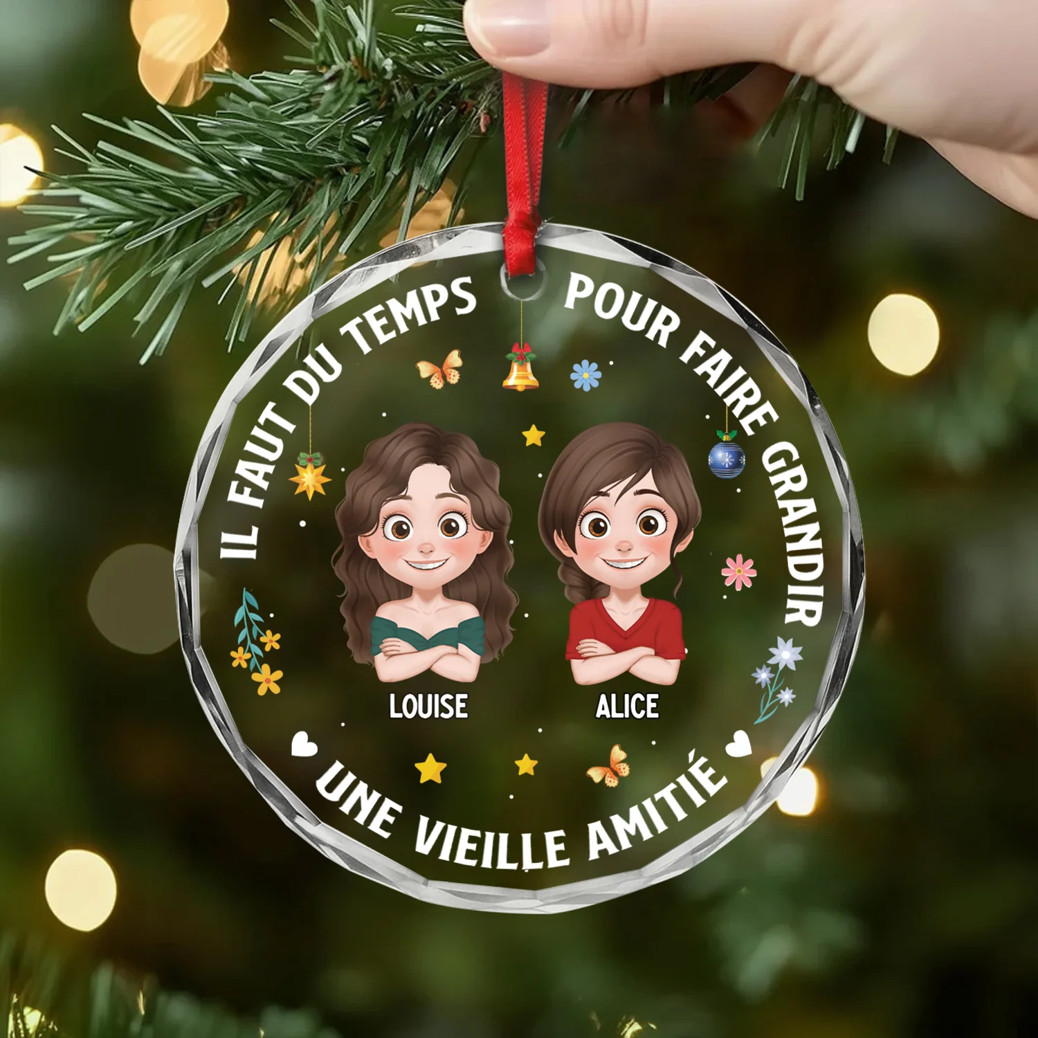 Ornement En Verre Personnalisé - Faire Grandir Une Vieille Amitié Design Cartoon - Image 2