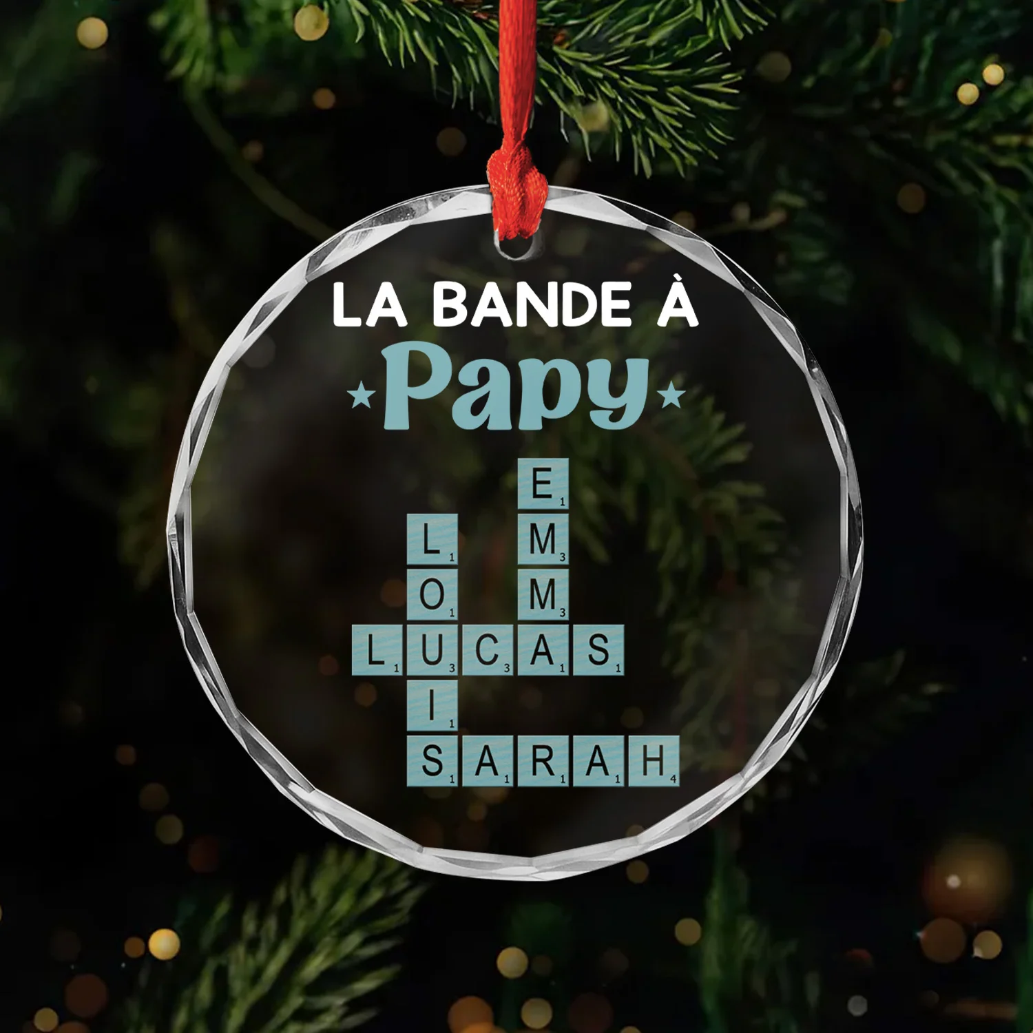 Ornement En Verre Personnalisé - La Bande À Papy - Cadeau Mots Croisés