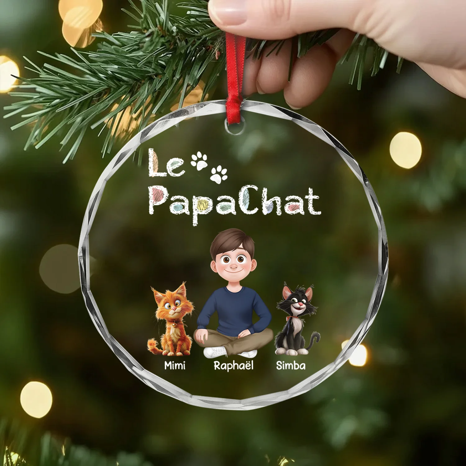 Ornement En Verre Personnalisé - La Maman Chat - Design Cartoon - Image 2