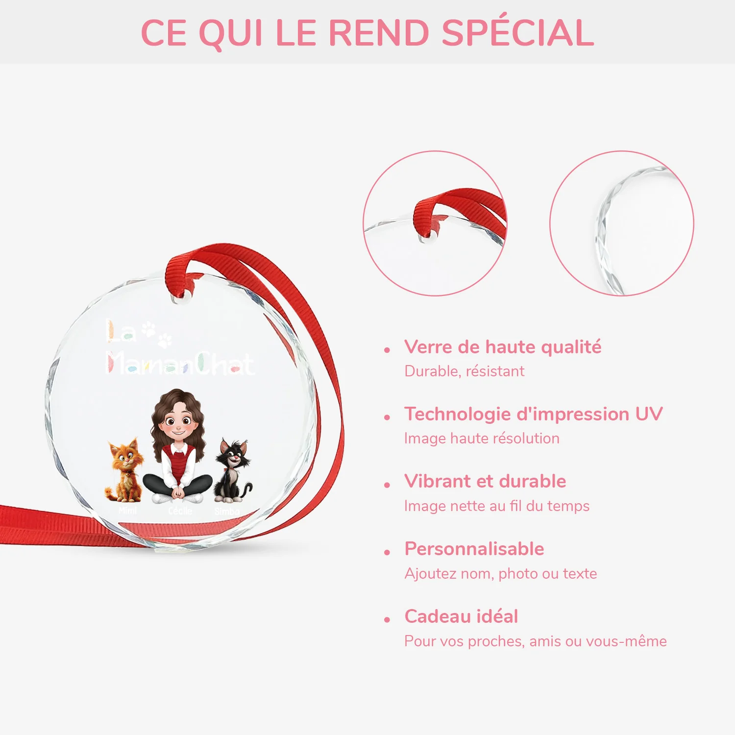 Ornement En Verre Personnalisé - La Maman Chat - Design Cartoon - Image 4