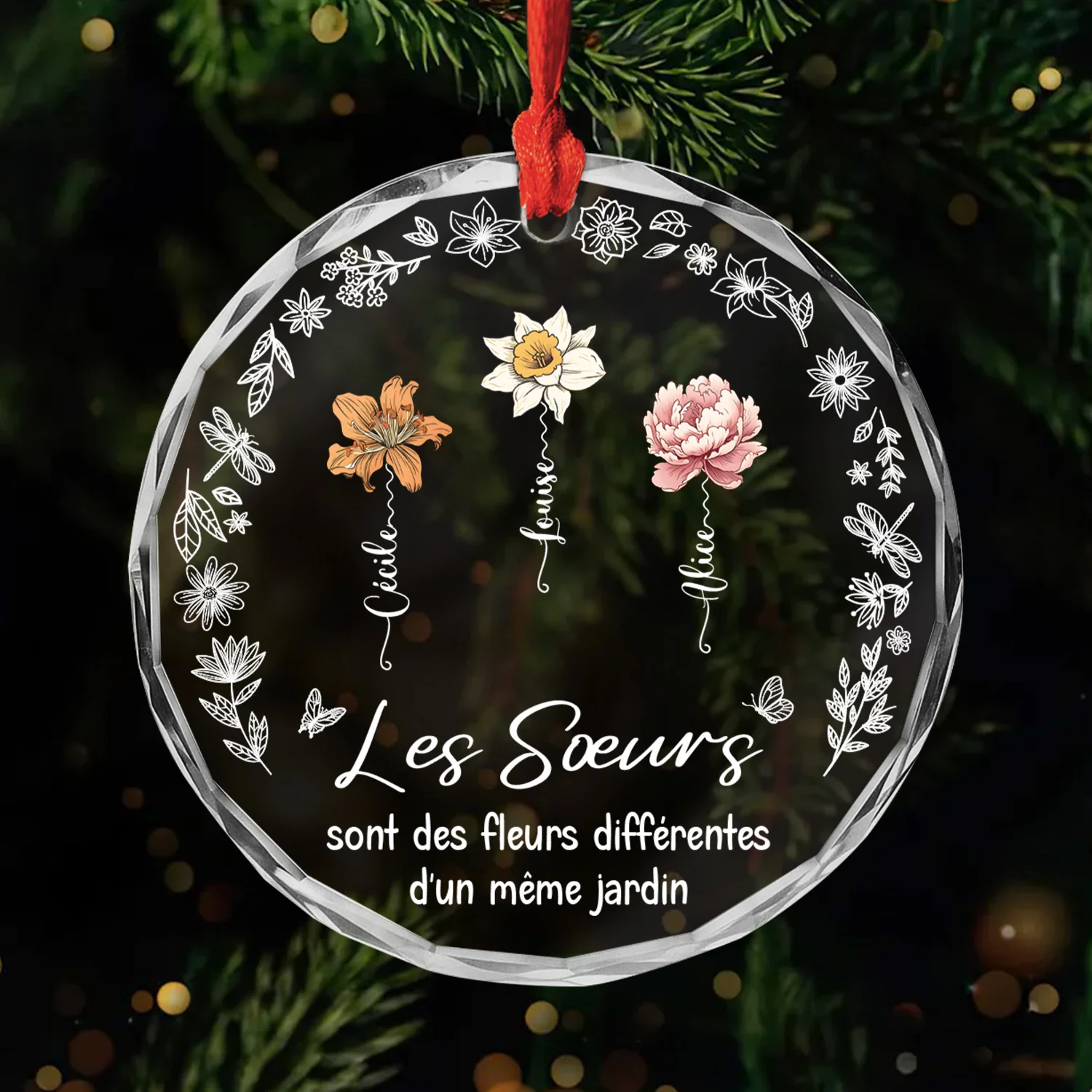 Ornement En Verre Personnalisé - Les Sœurs Sont Des Fleurs Différentes d'Un Même Jardin