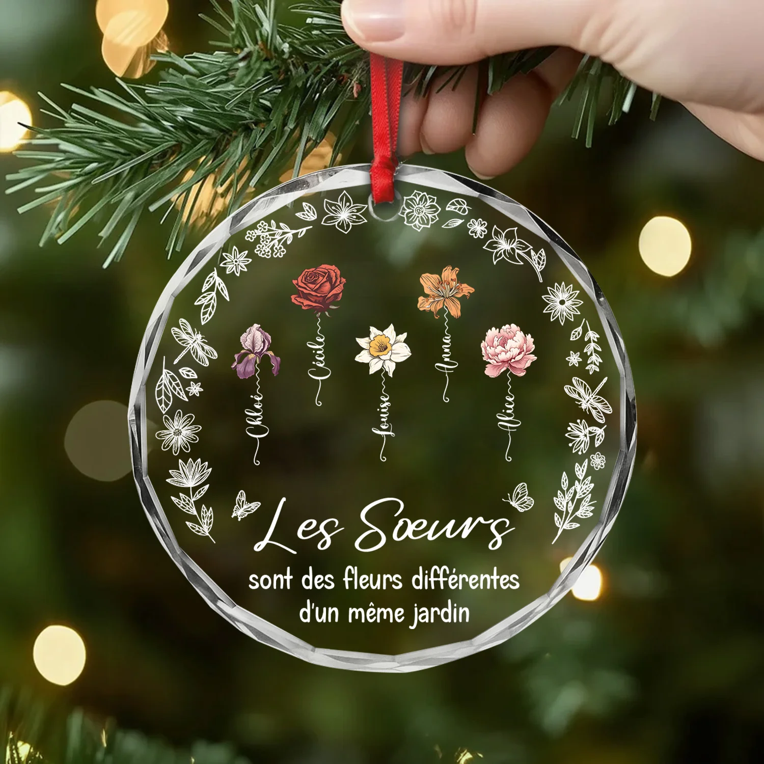 Ornement En Verre Personnalisé - Les Sœurs Sont Des Fleurs Différentes d'Un Même Jardin - Image 2