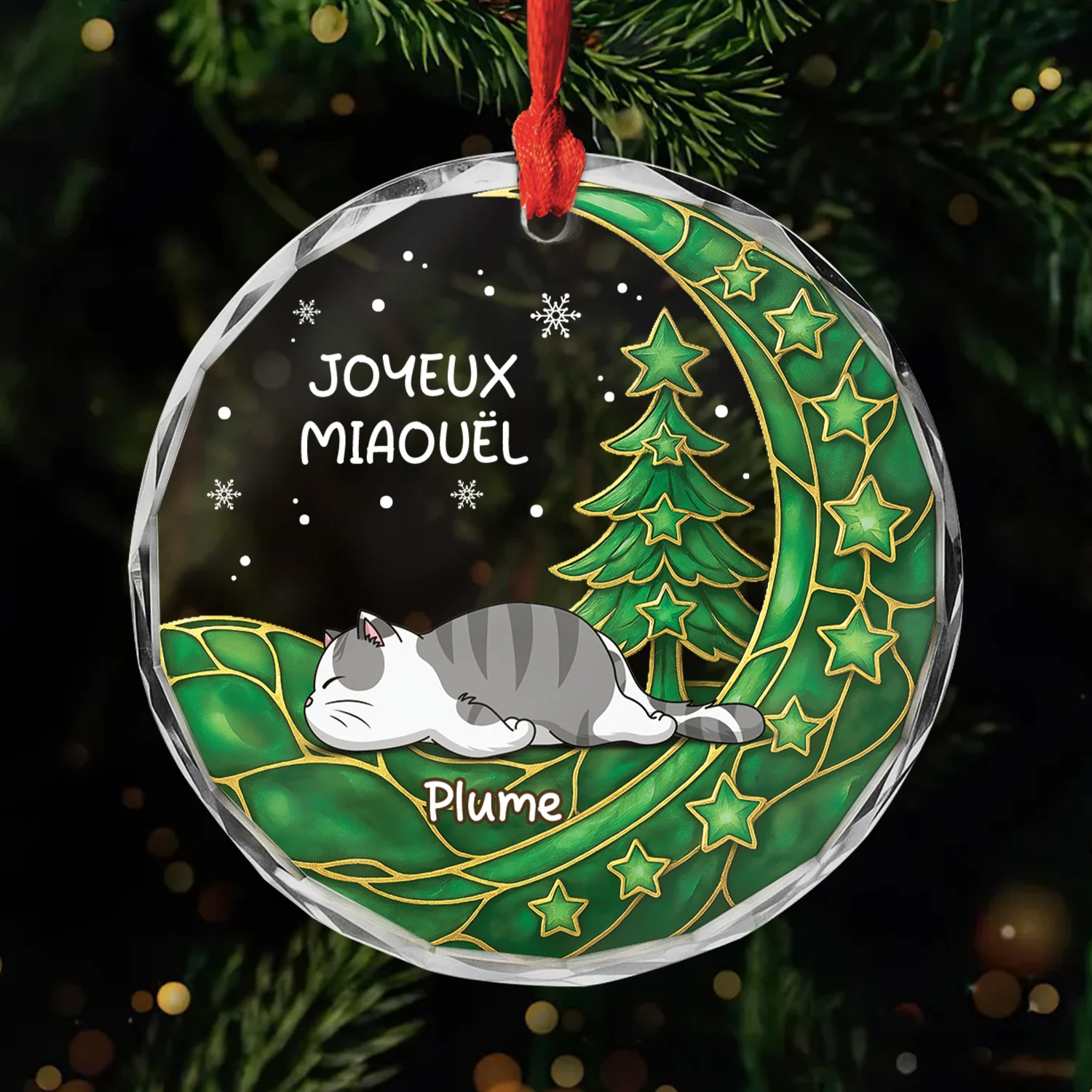 Ornement En Verre Personnalisé - Noël Magique De Chat