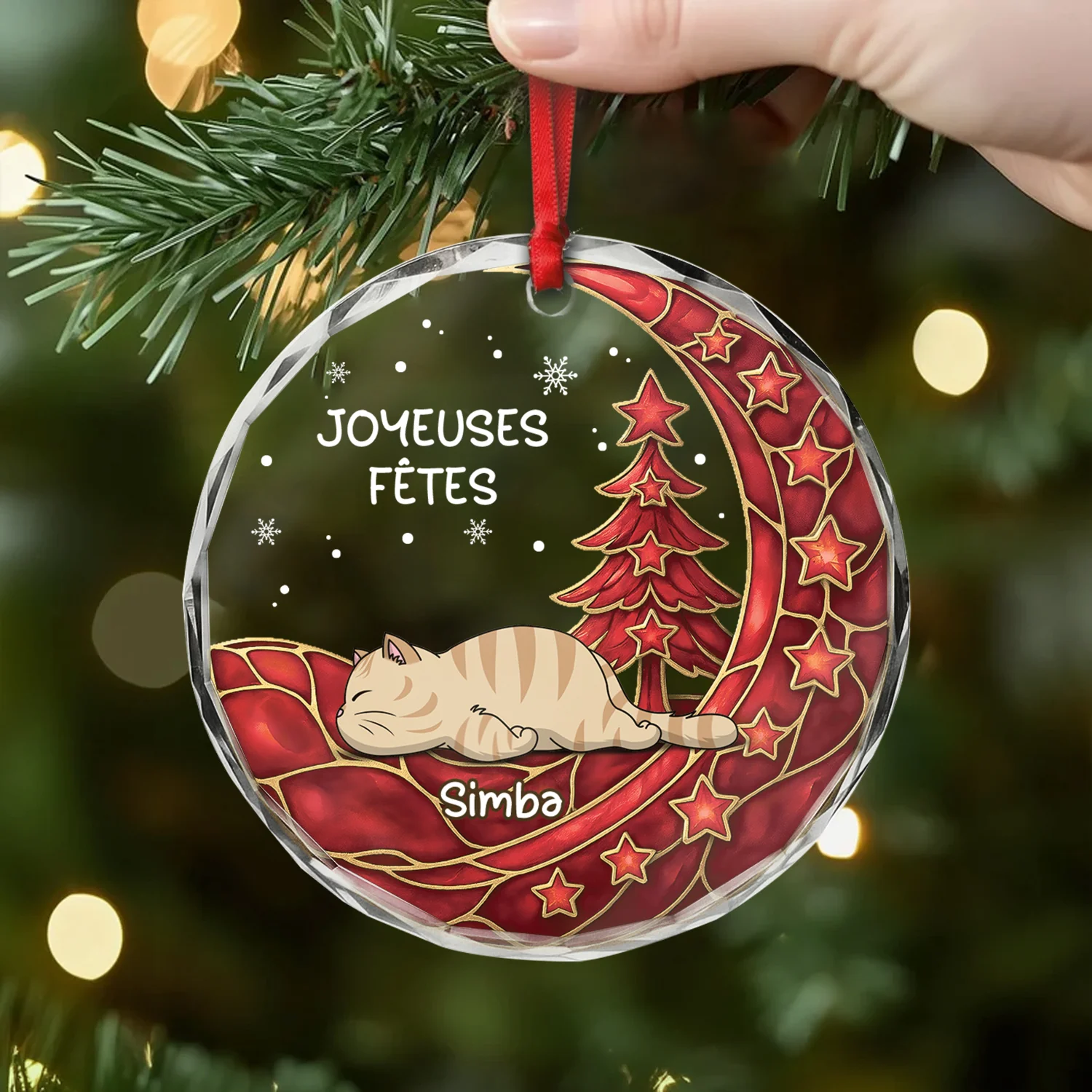 Ornement En Verre Personnalisé - Noël Magique De Chat - Image 2