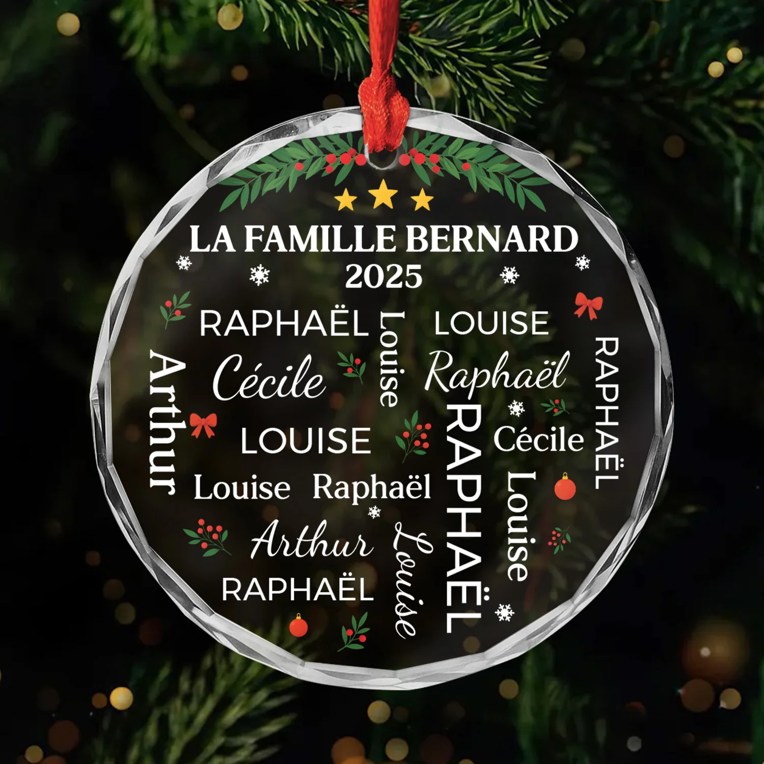 Ornement En Verre Personnalisé - Notre Famille En Forme De Coeur