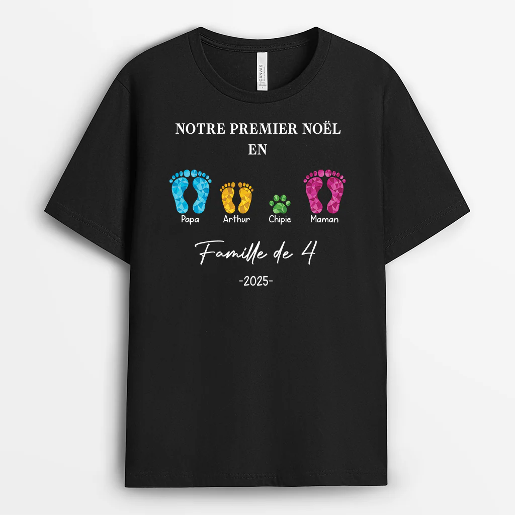 T-shirt Personnalisé - Notre Premier Noël En Famille Avec Pieds
