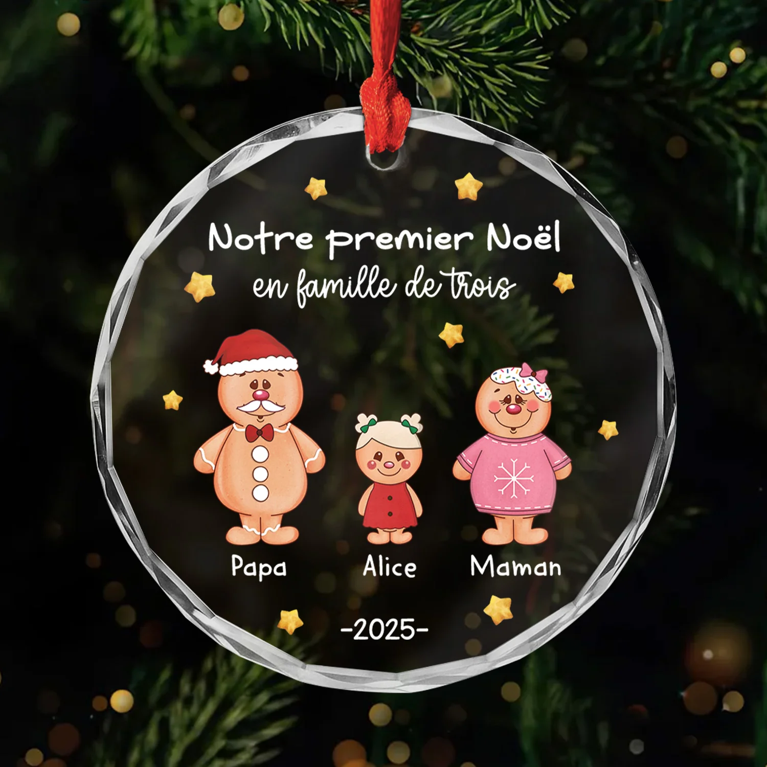 Ornement En Verre Personnalisé - Notre Premier Noël En Famille De Trois