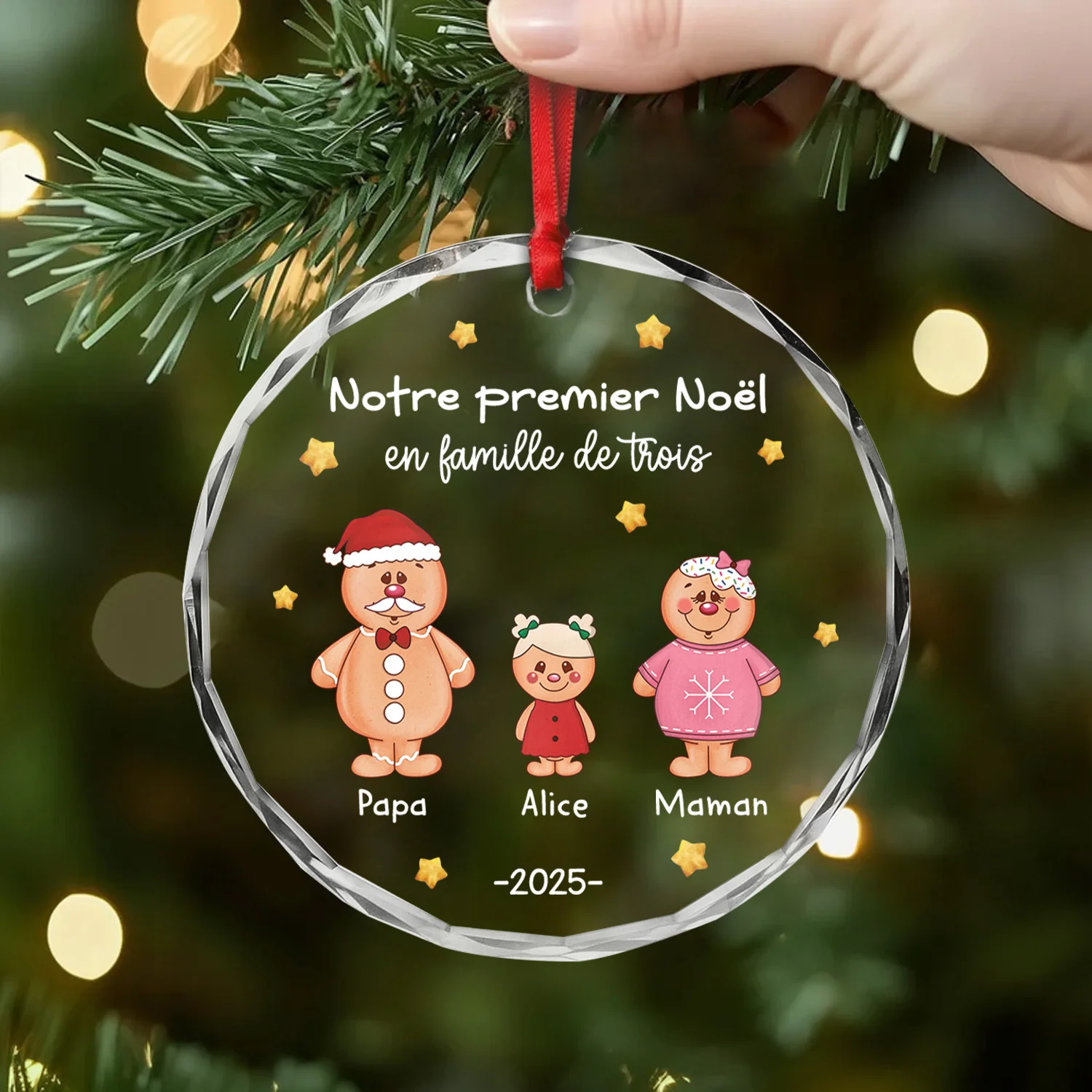 Ornement En Verre Personnalisé - Notre Premier Noël En Famille De Trois - Image 2