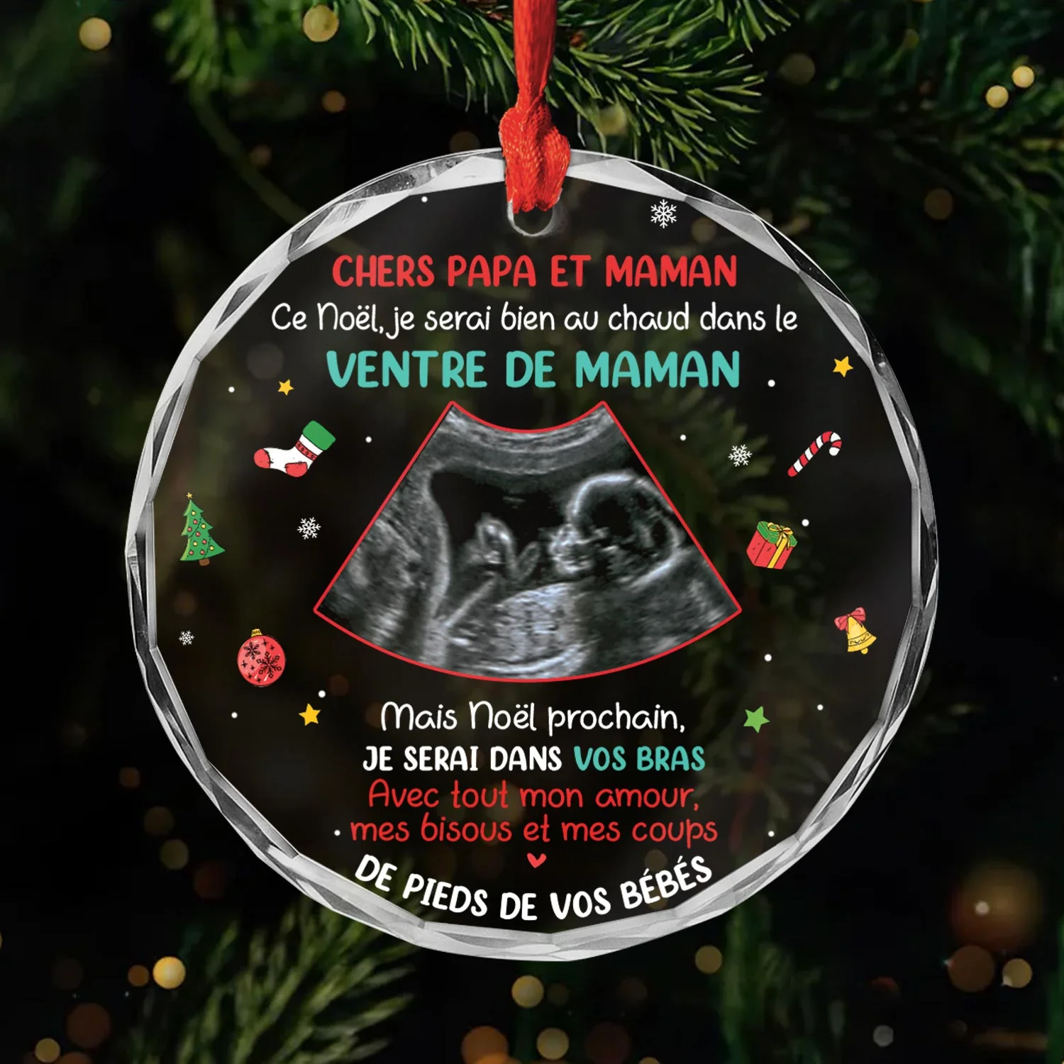 Ornement En Verre Personnalisé Photo d’Échographie - Chers Papa Et Maman