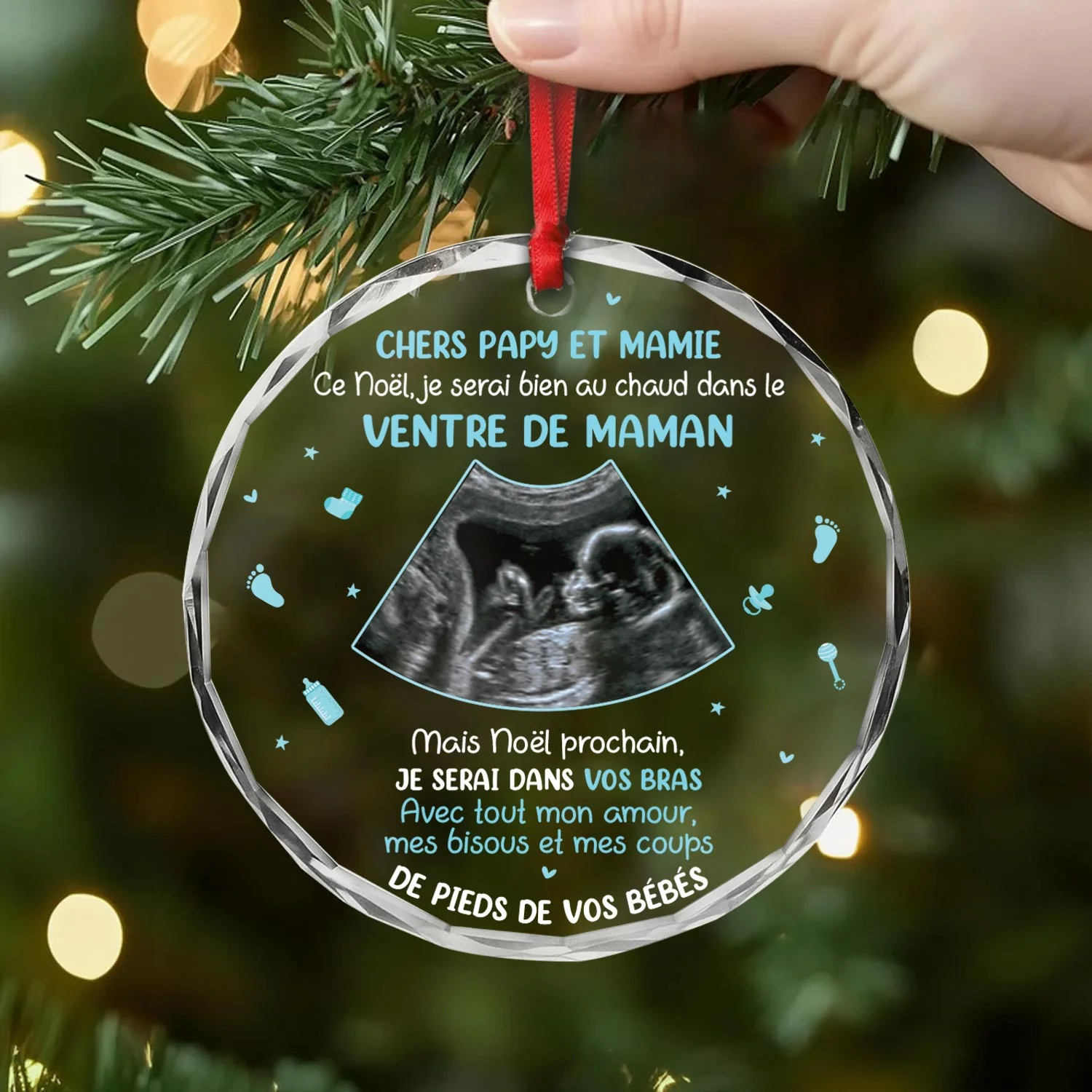 Ornement En Verre Personnalisé Photo d’Échographie - Chers Papa Et Maman - Image 2