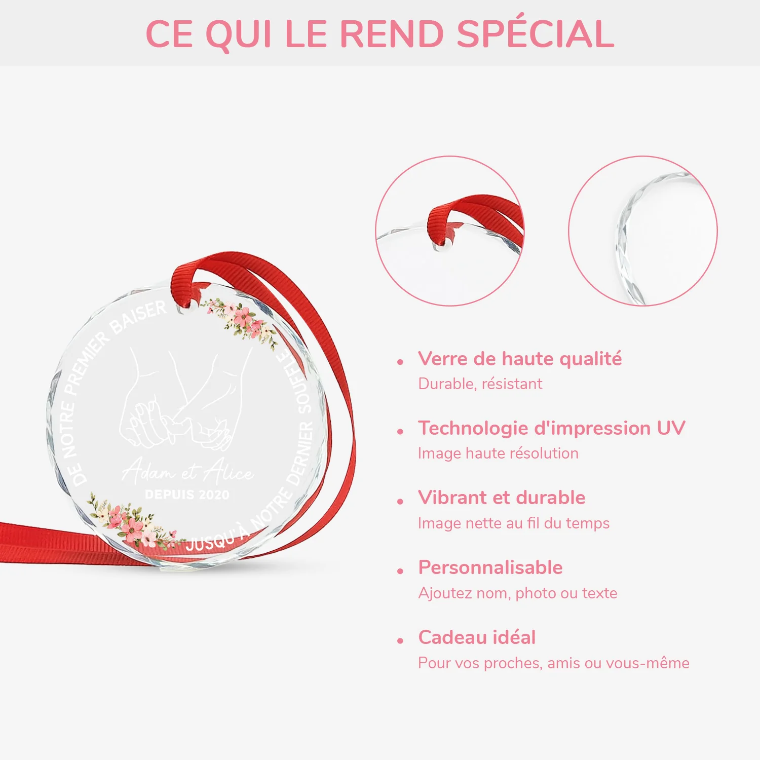 Ornement En Verre Personnalisé Pour Couple - De Notre Premier Baiser - Image 4