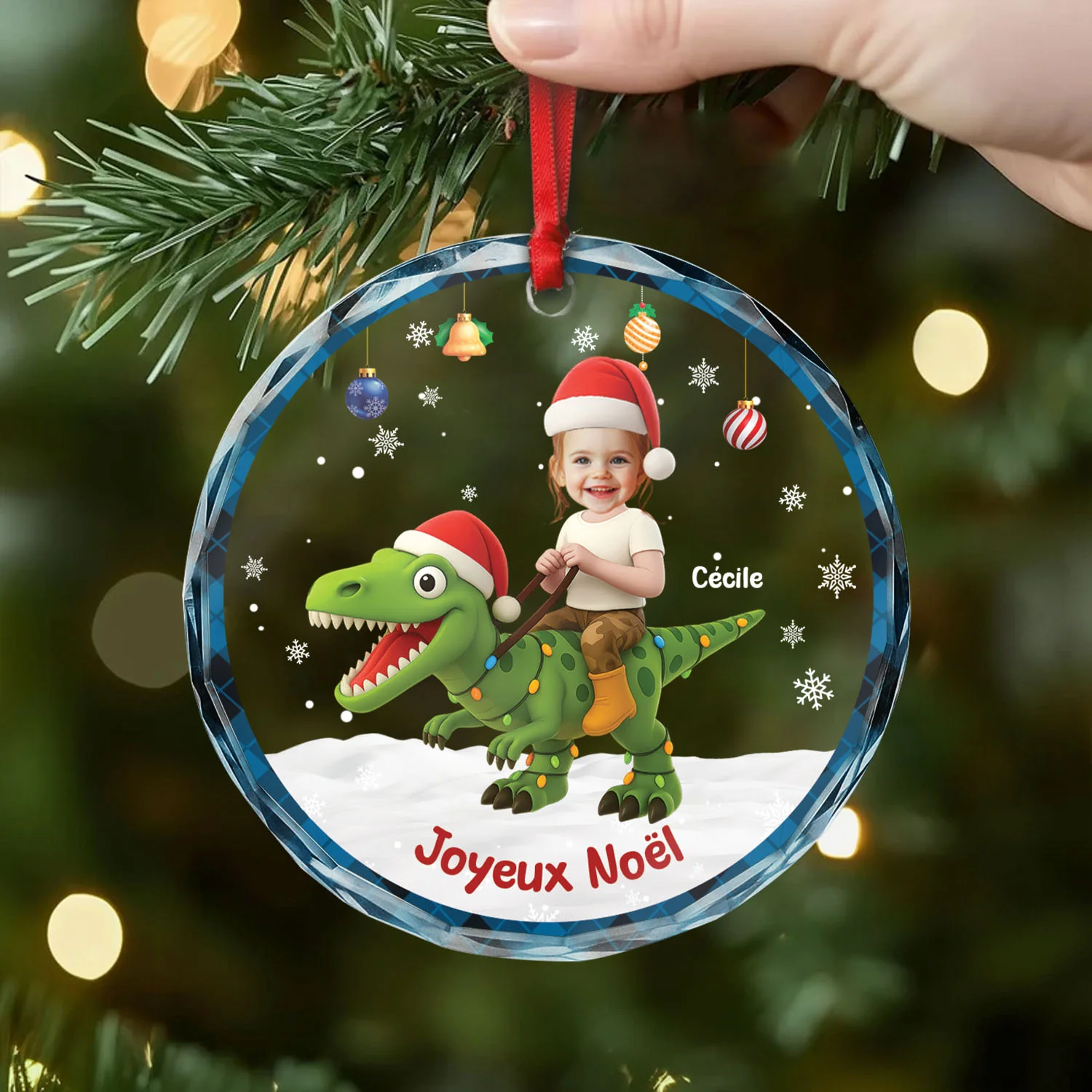 Dinosaure Ornement Verre Noël Personnalisé avec Photo Pour Enfant - Image 2