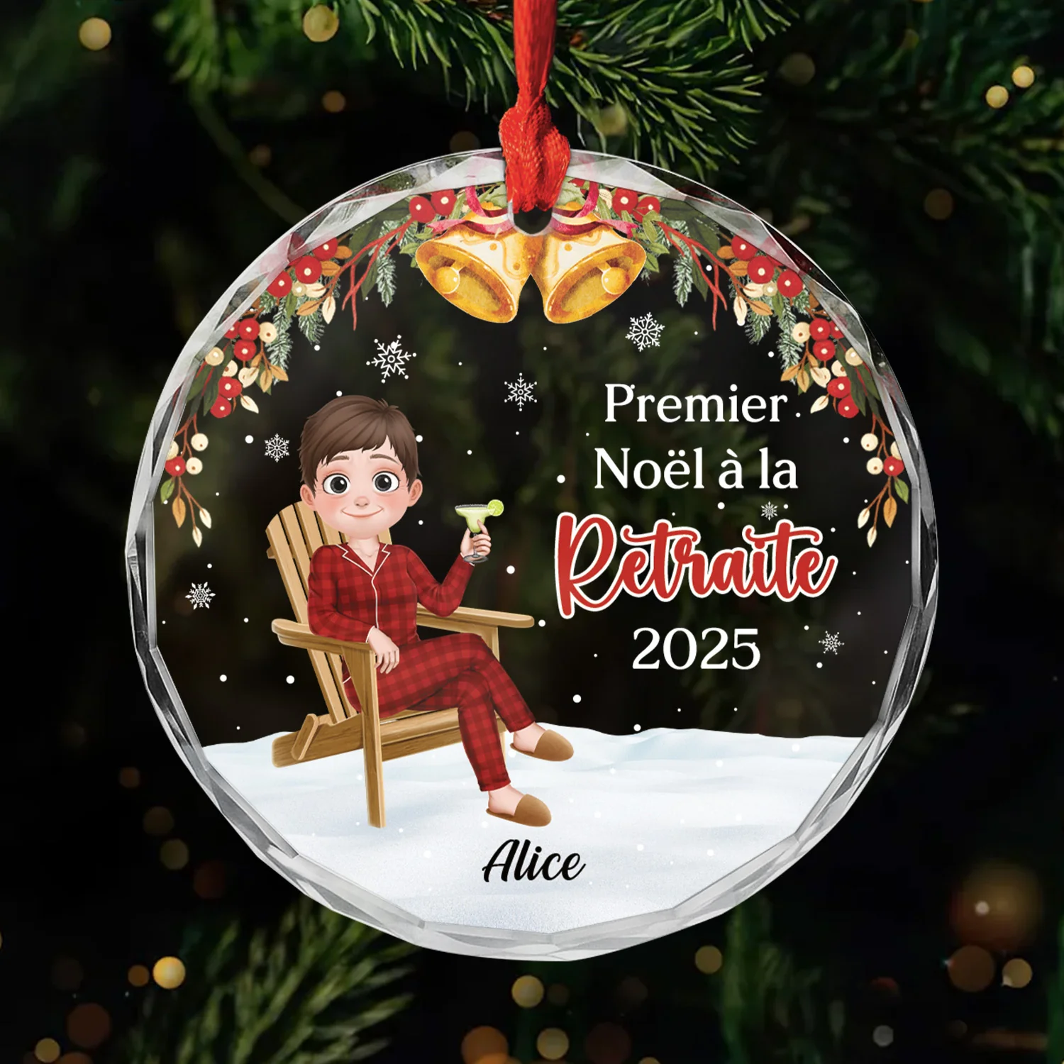 Ornement En Verre Personnalisé Pour Femme - Mon Premier Noël À La Retraite
