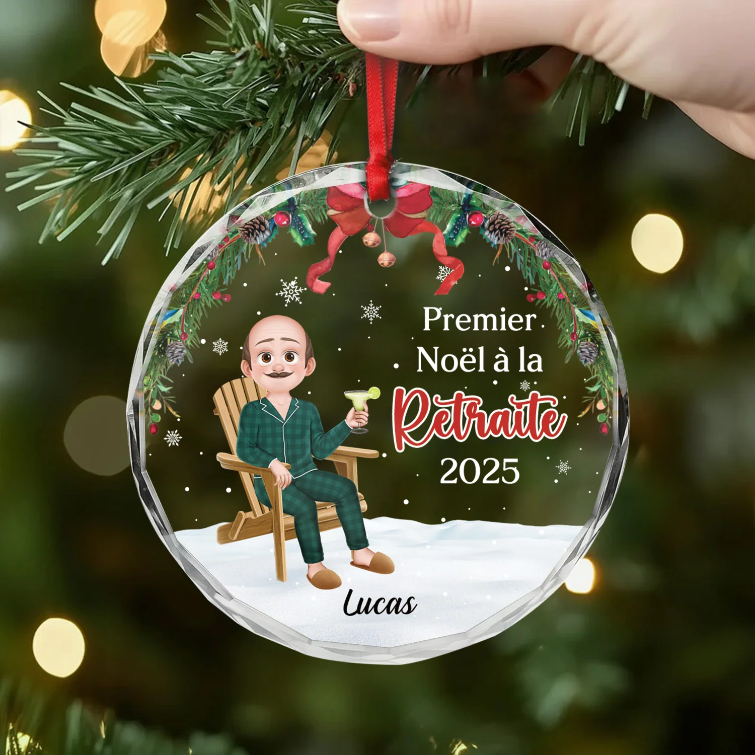 Ornement En Verre Personnalisé Pour Femme - Mon Premier Noël À La Retraite - Image 2