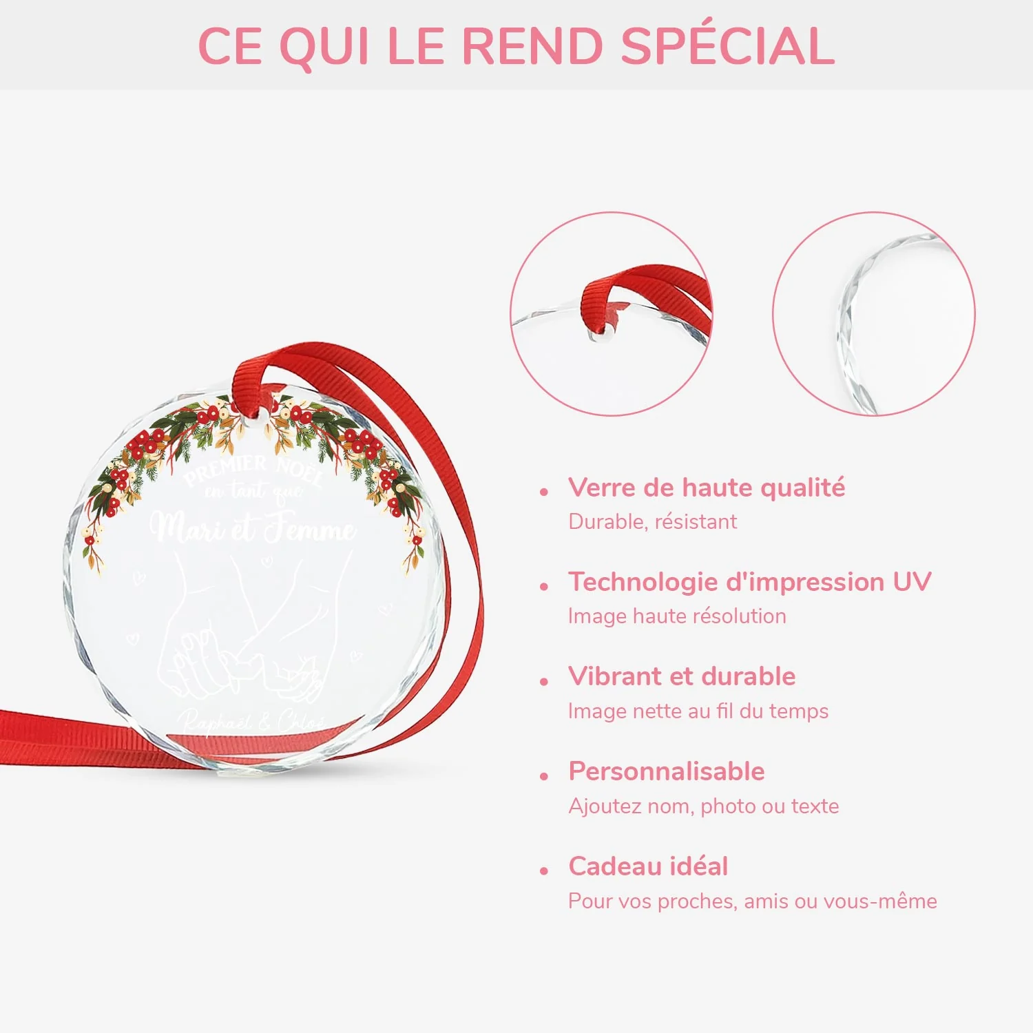 Ornement En Verre Personnalisé - Premier Noël En Tant Que Mari Et Femme - Image 4