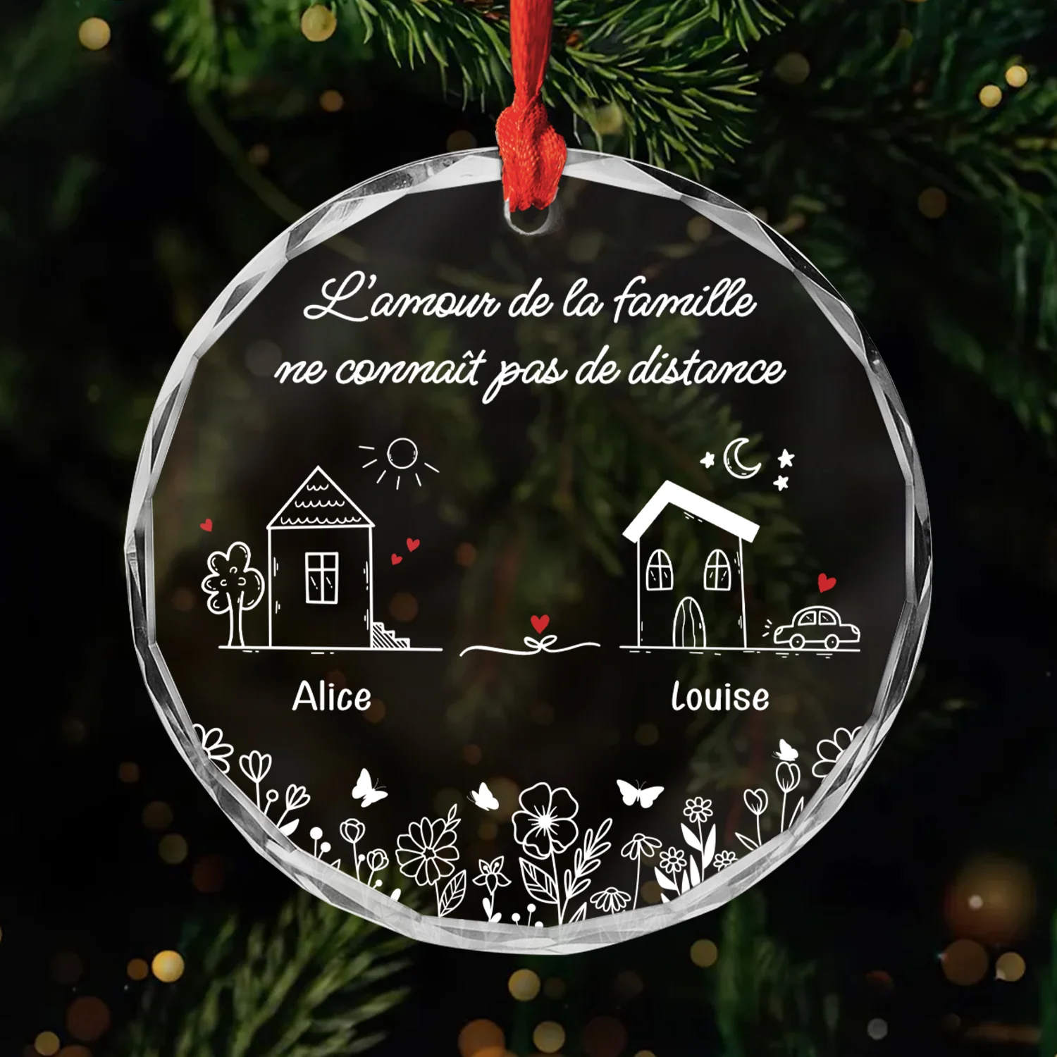 Ornement Famille En Verre Personnalisé - L’amour De La Famille Ne Connaît Pas De Distance