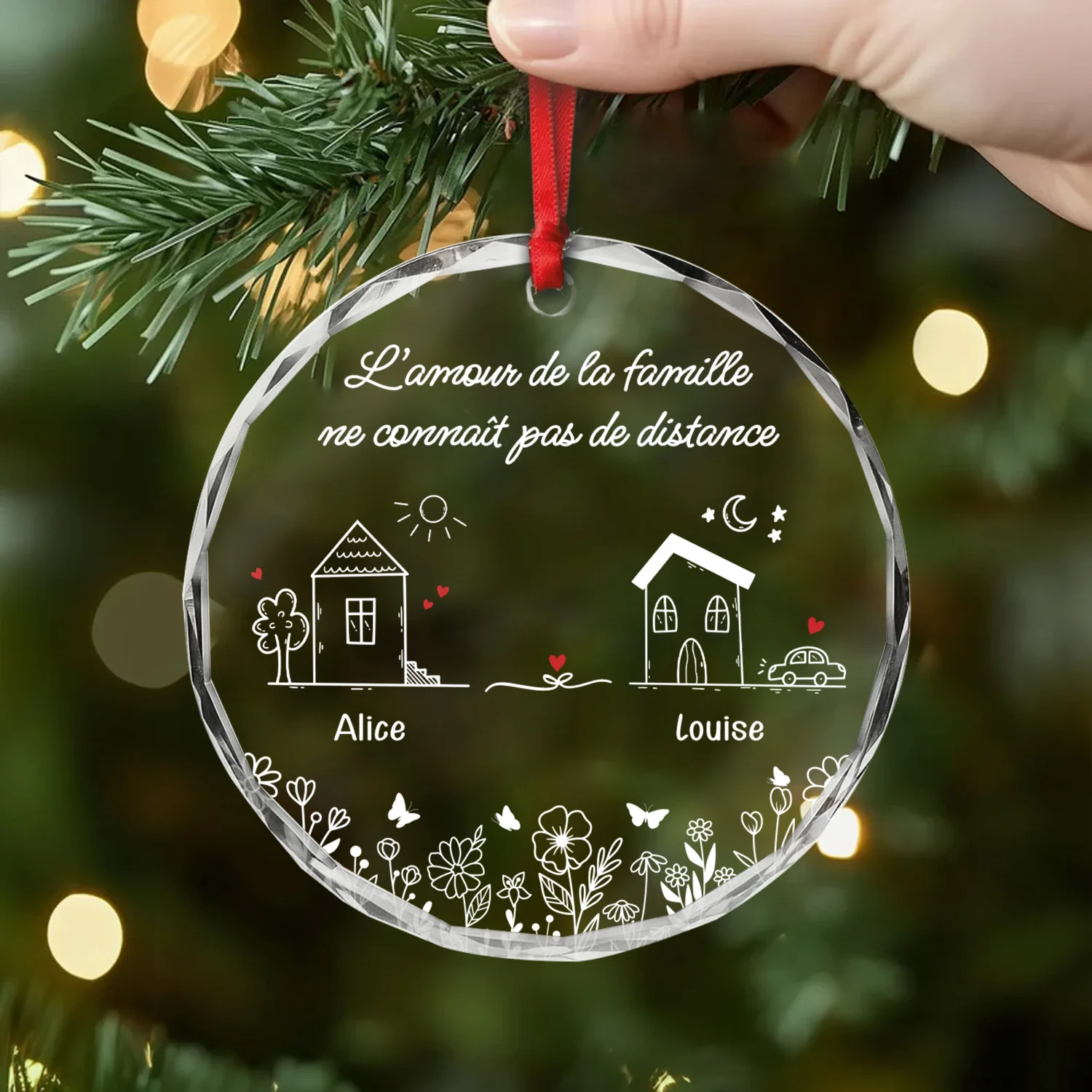 Ornement Famille En Verre Personnalisé - L’amour De La Famille Ne Connaît Pas De Distance - Image 2