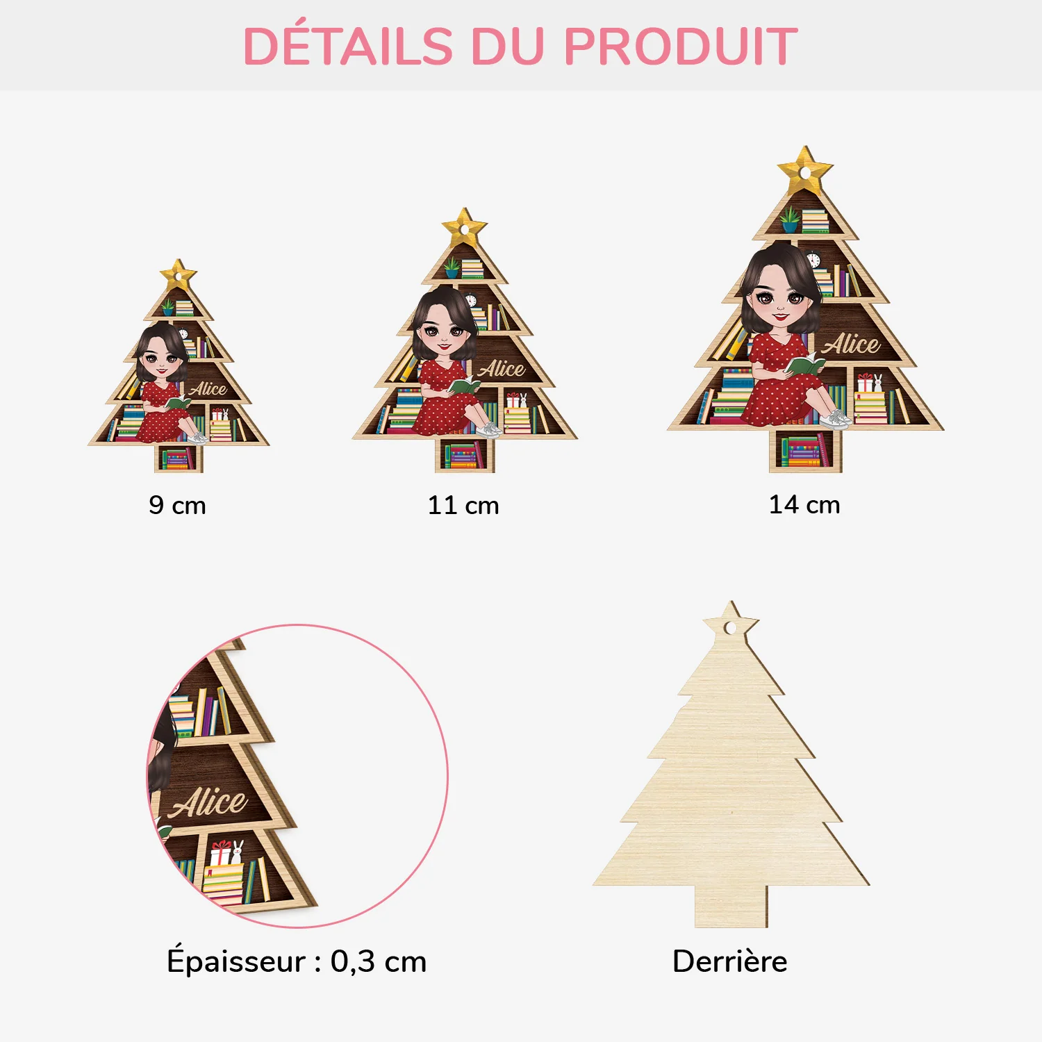 Ornement Livre En Bois À 1 Couche Personnalisé Pour Femme - Image 3