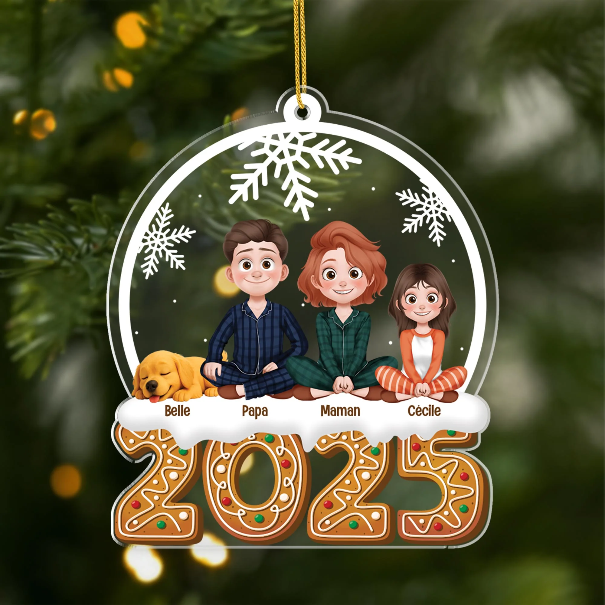 Ornement Noël Acrylique Personnalisé Avec Animal - Notre Boule À Neige De Famille