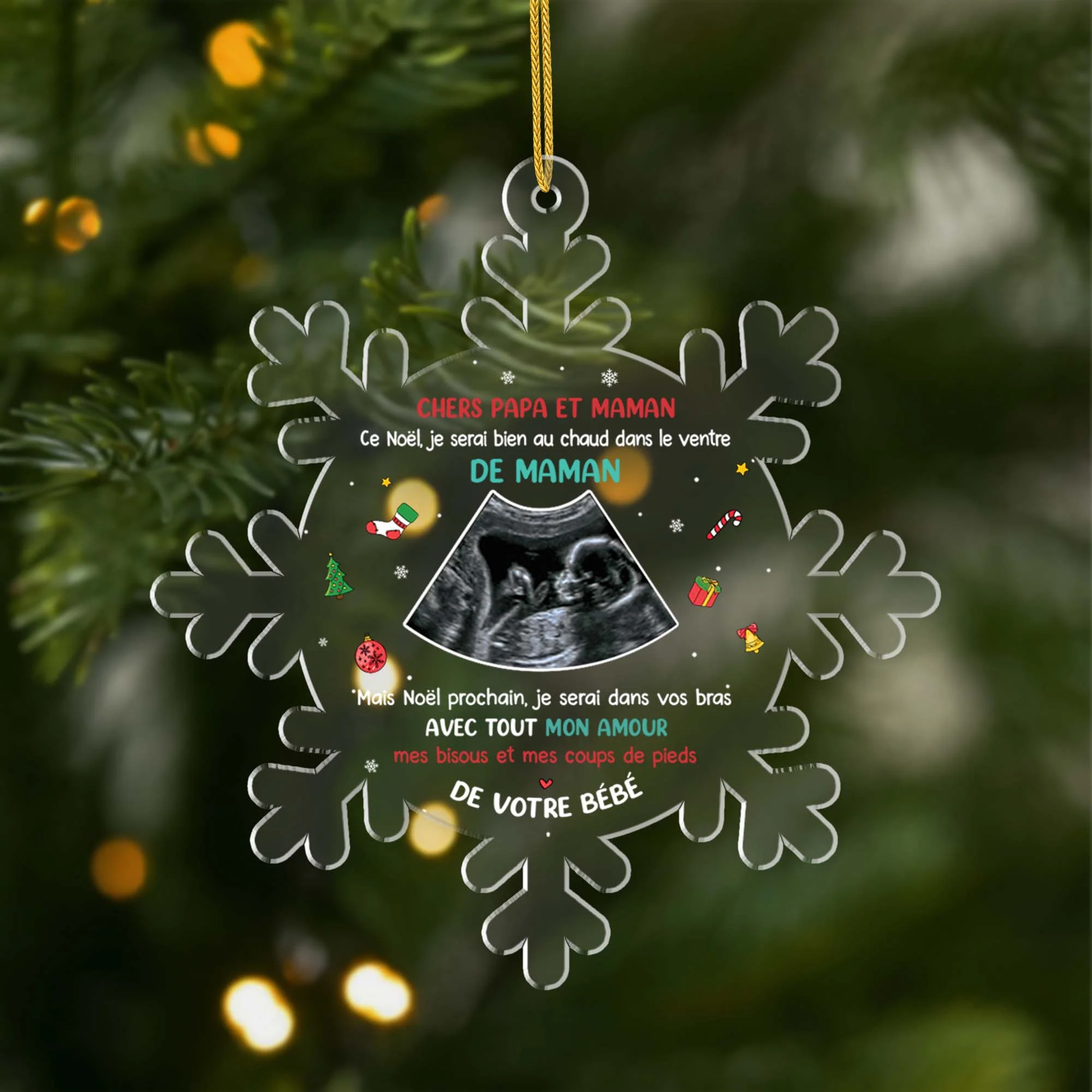 Ornement Noël Acrylique Personnalisé Avec Photo - Chers Papa et Maman