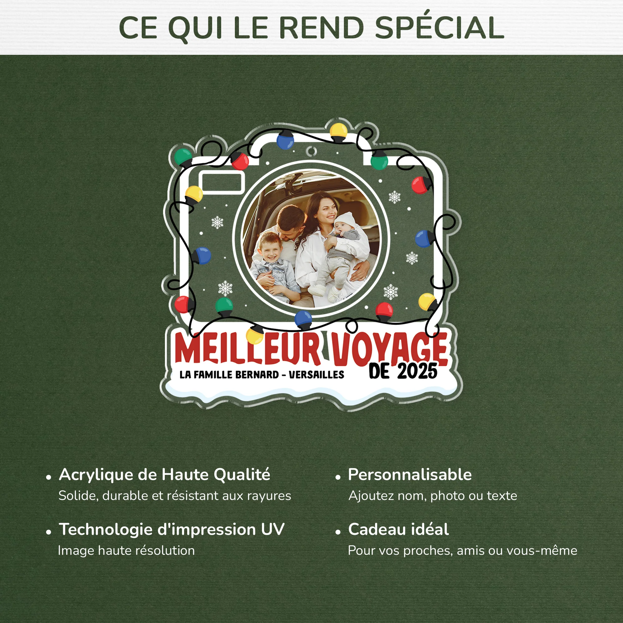 Ornement Noël Acrylique Personnalisé Avec Photo - Notre Meilleur Voyage De Famille - Image 4