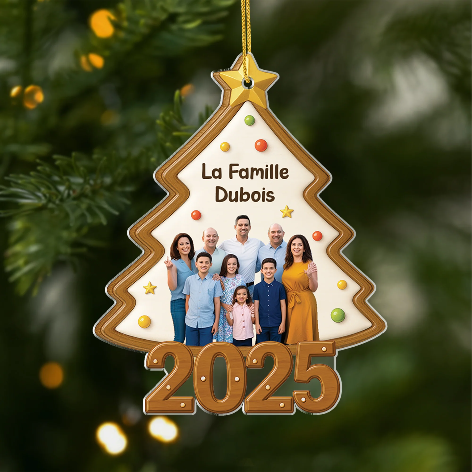 Ornement Noël Acrylique Personnalisé Avec Photo - Sapin De La Famille
