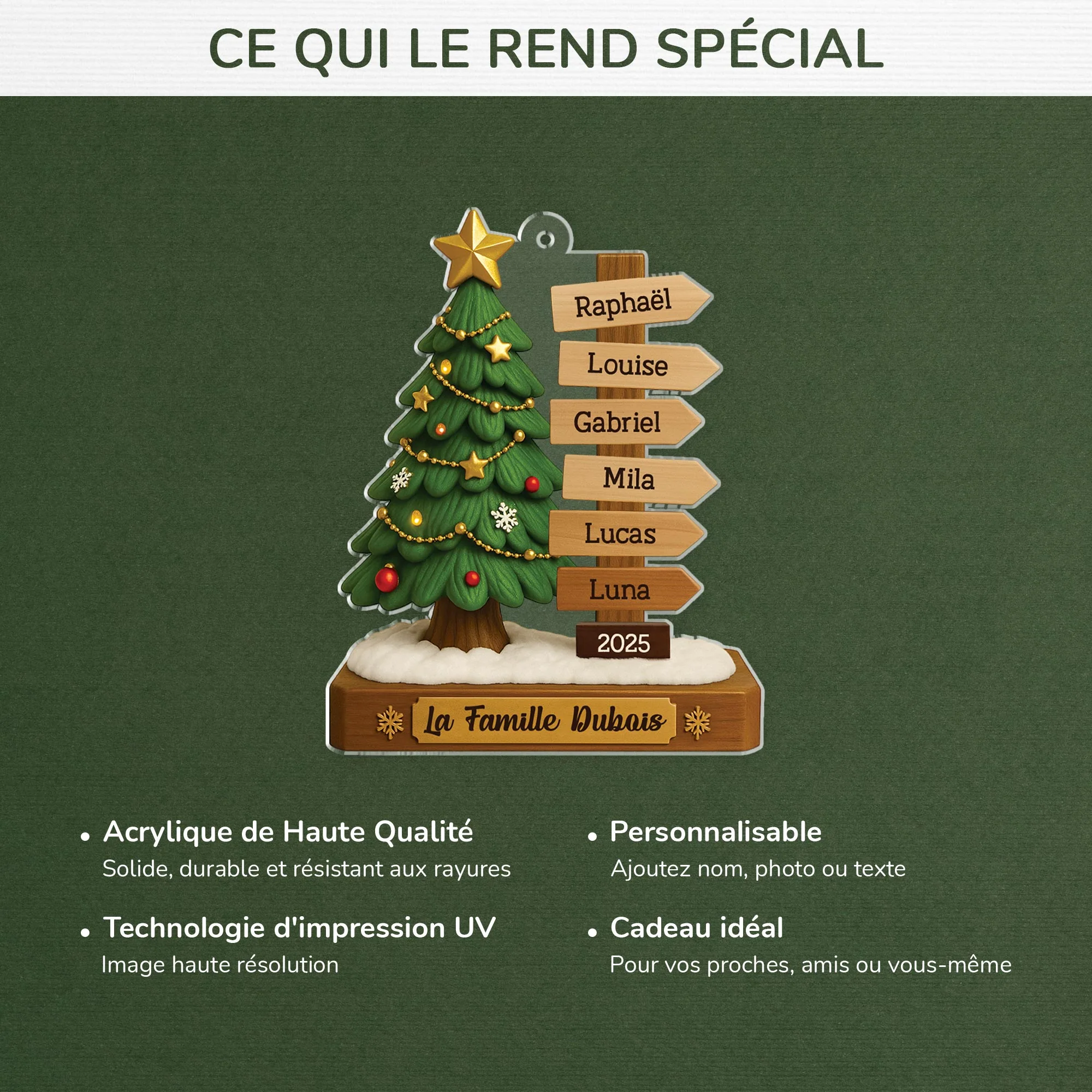Ornement Noël Acrylique Personnalisé Avec Prénom - Notre Sapin De Noël Famille - Image 4