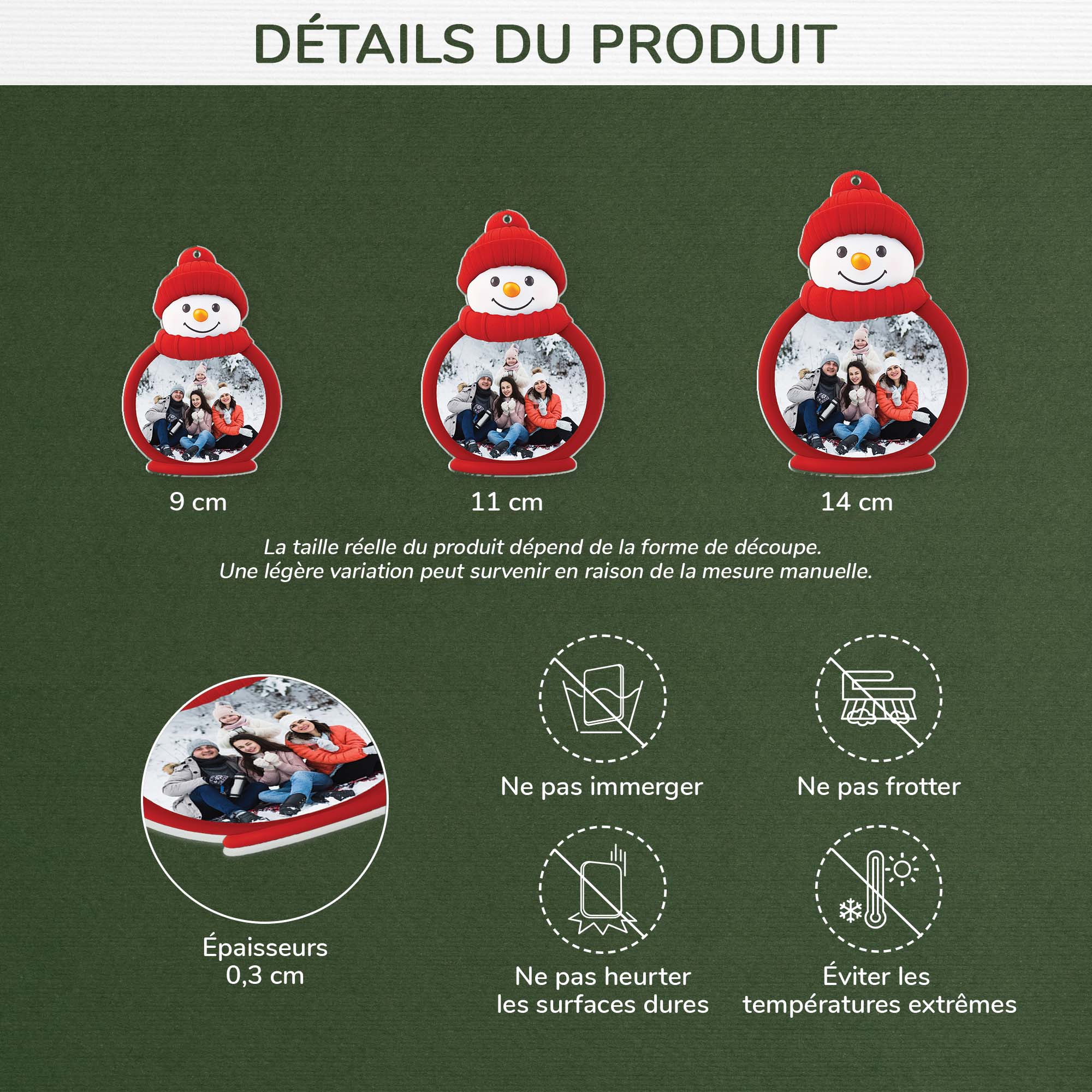 Ornement Noël Acrylique Personnalisé - Bonhomme De Neige Avec Photo De Famille - Image 3