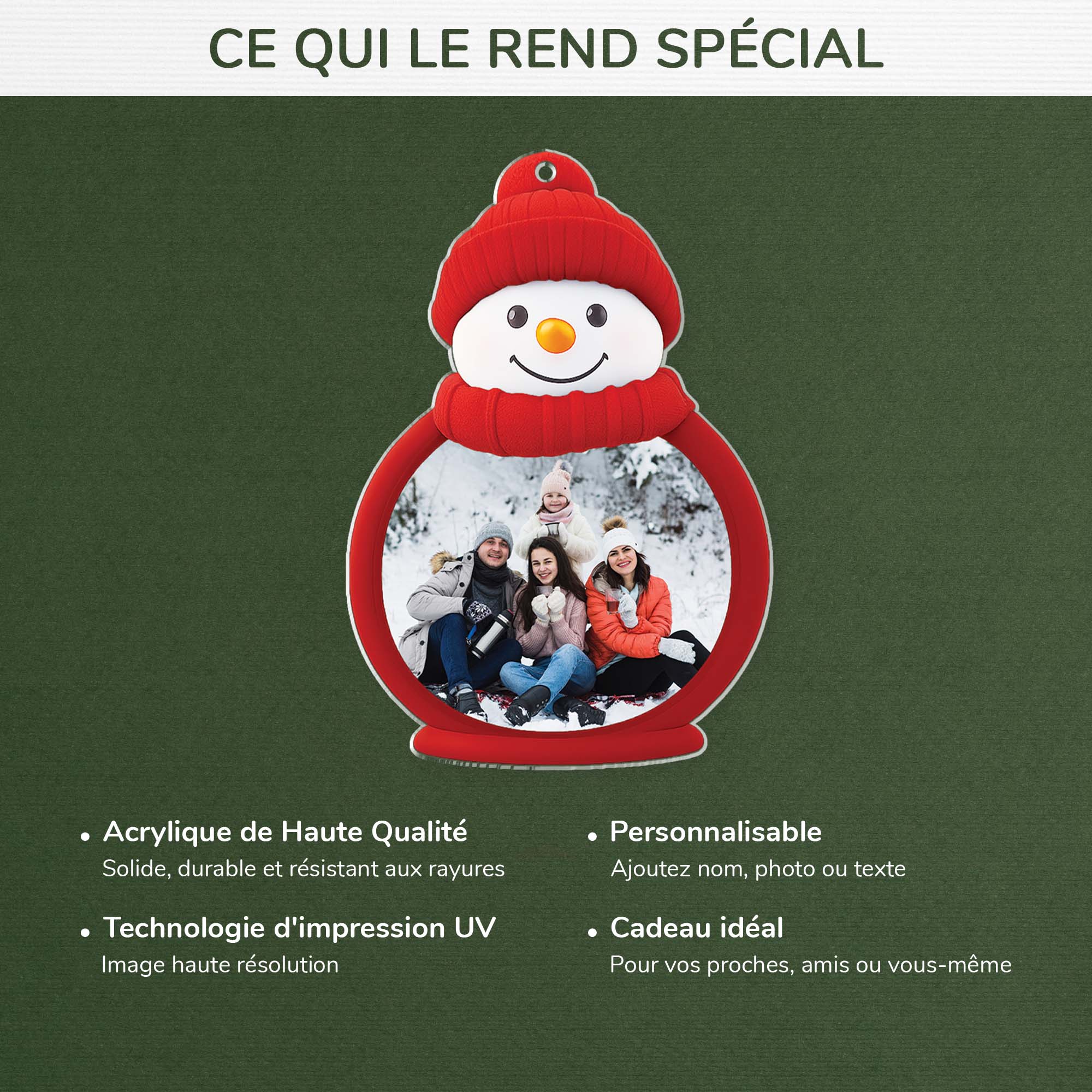 Ornement Noël Acrylique Personnalisé - Bonhomme De Neige Avec Photo De Famille - Image 4