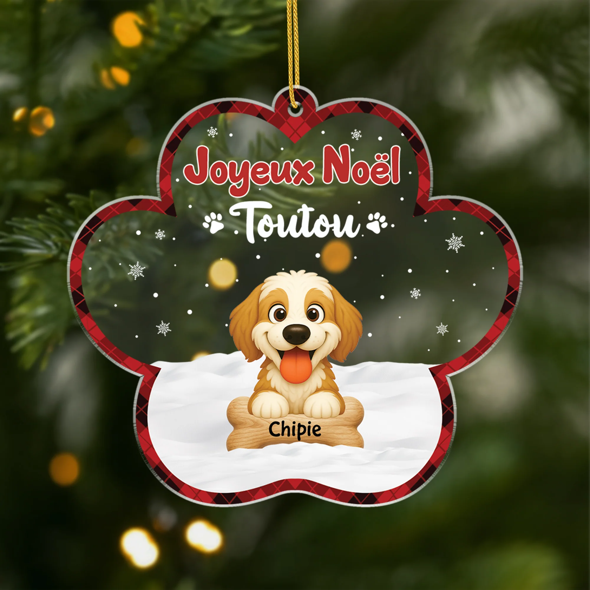 Ornement Noël Acrylique Personnalisé Chien - Joyeux Noël Toutou