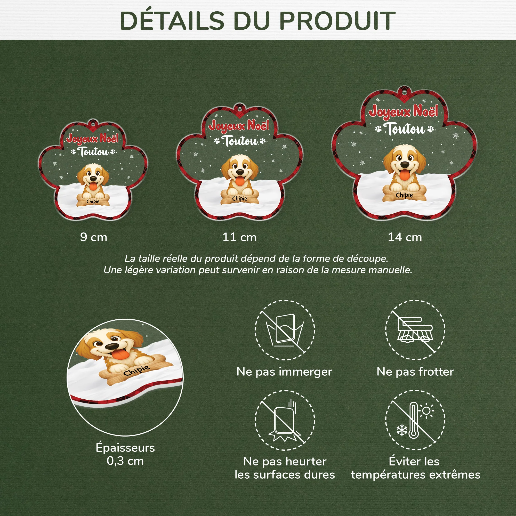 Ornement Noël Acrylique Personnalisé Chien - Joyeux Noël Toutou - Image 3