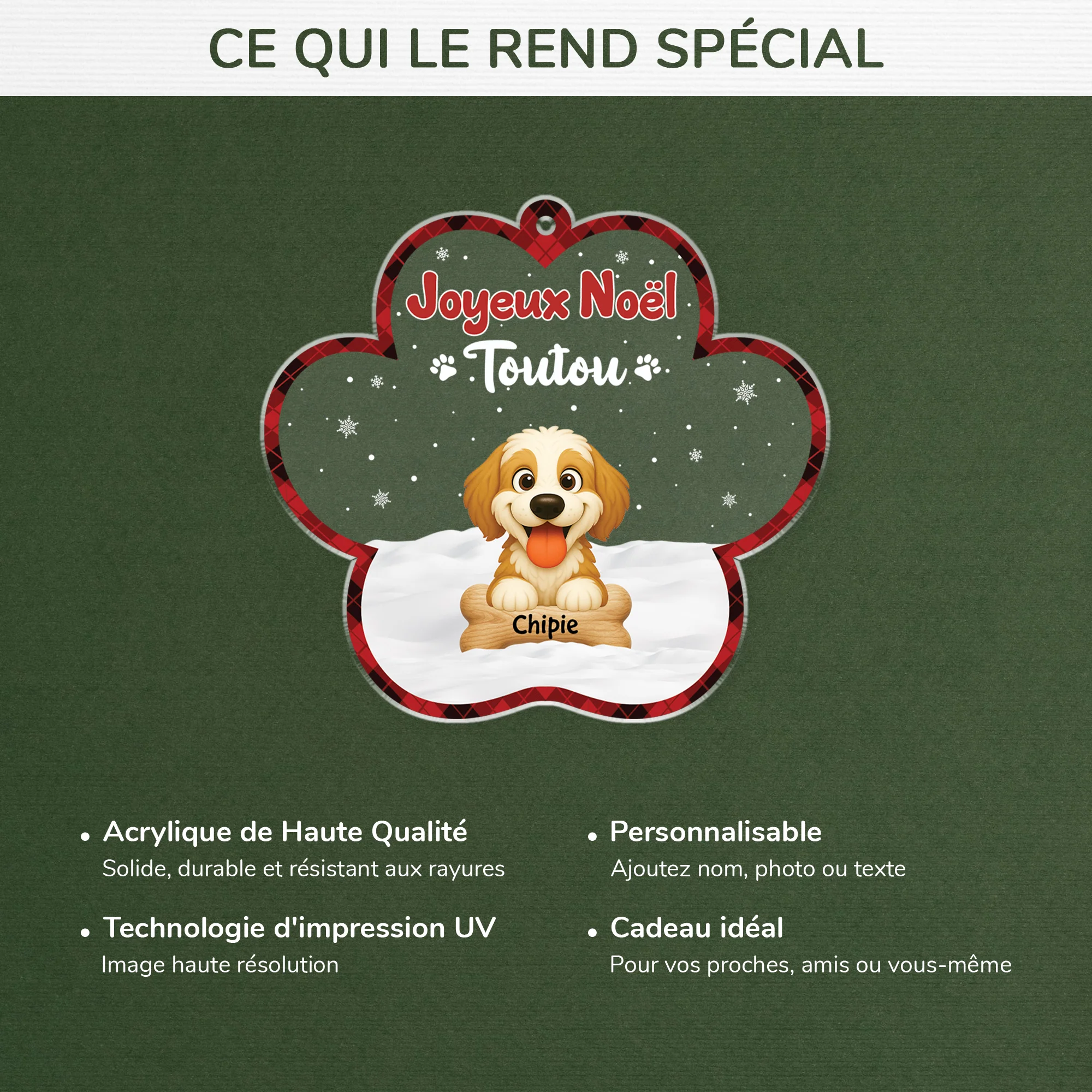 Ornement Noël Acrylique Personnalisé Chien - Joyeux Noël Toutou - Image 4