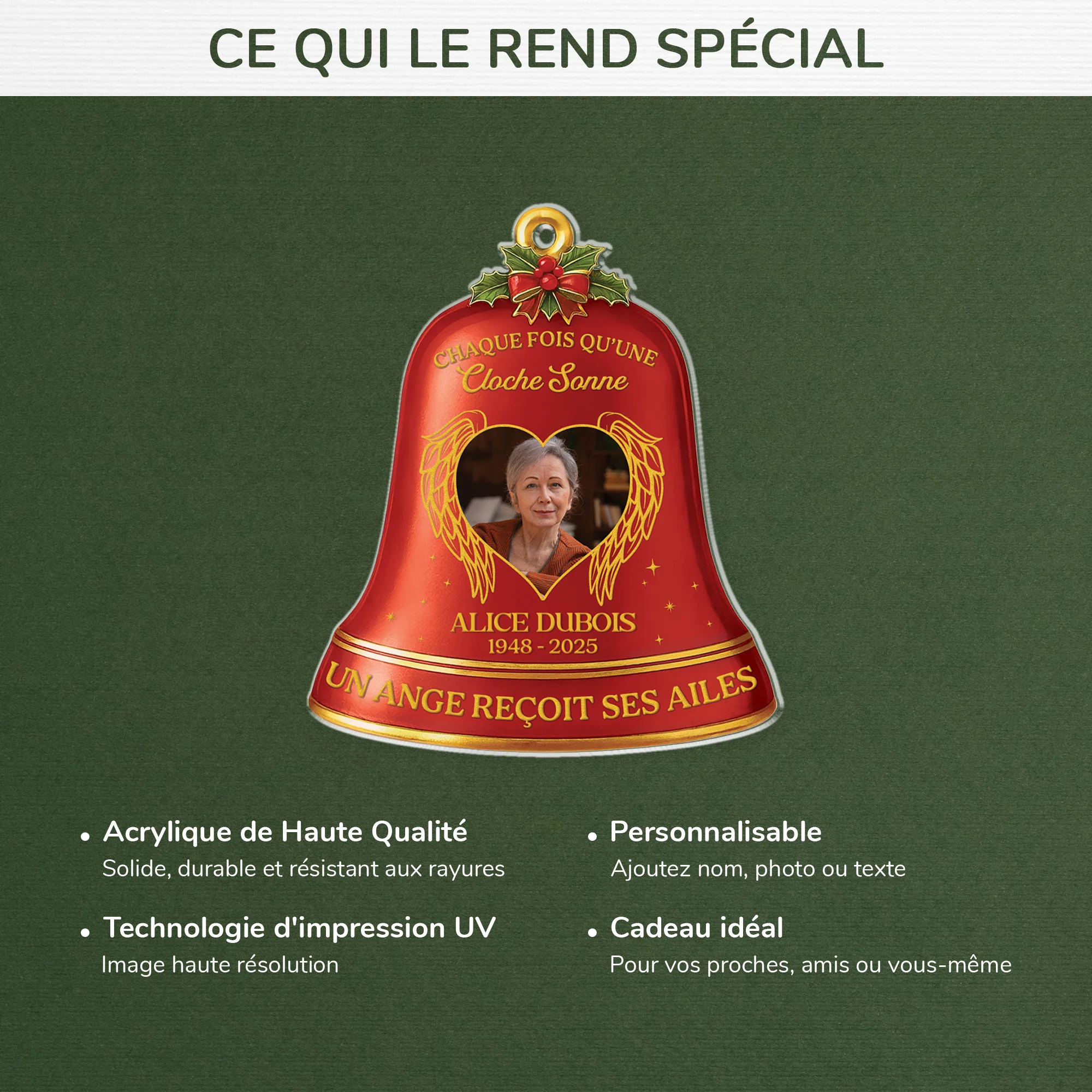 Ornement Noël Acrylique Personnalisé Commémoratif Avec Photo - Un Ange Reçoit Ses Ailes - Image 4