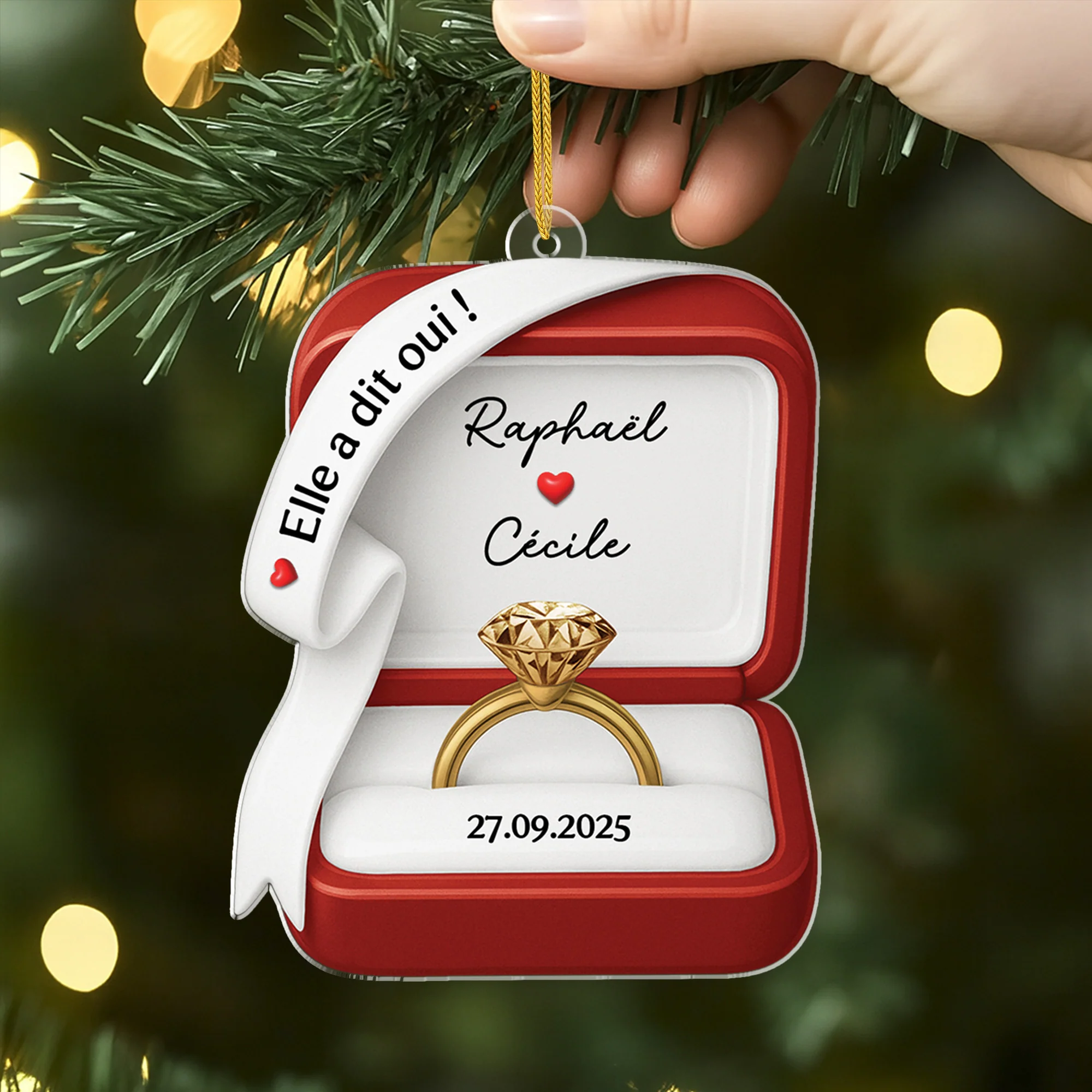 Ornement Noël Acrylique Personnalisé Couple Pour Engagement Et Mariage - Elle A Dit Oui - Image 2