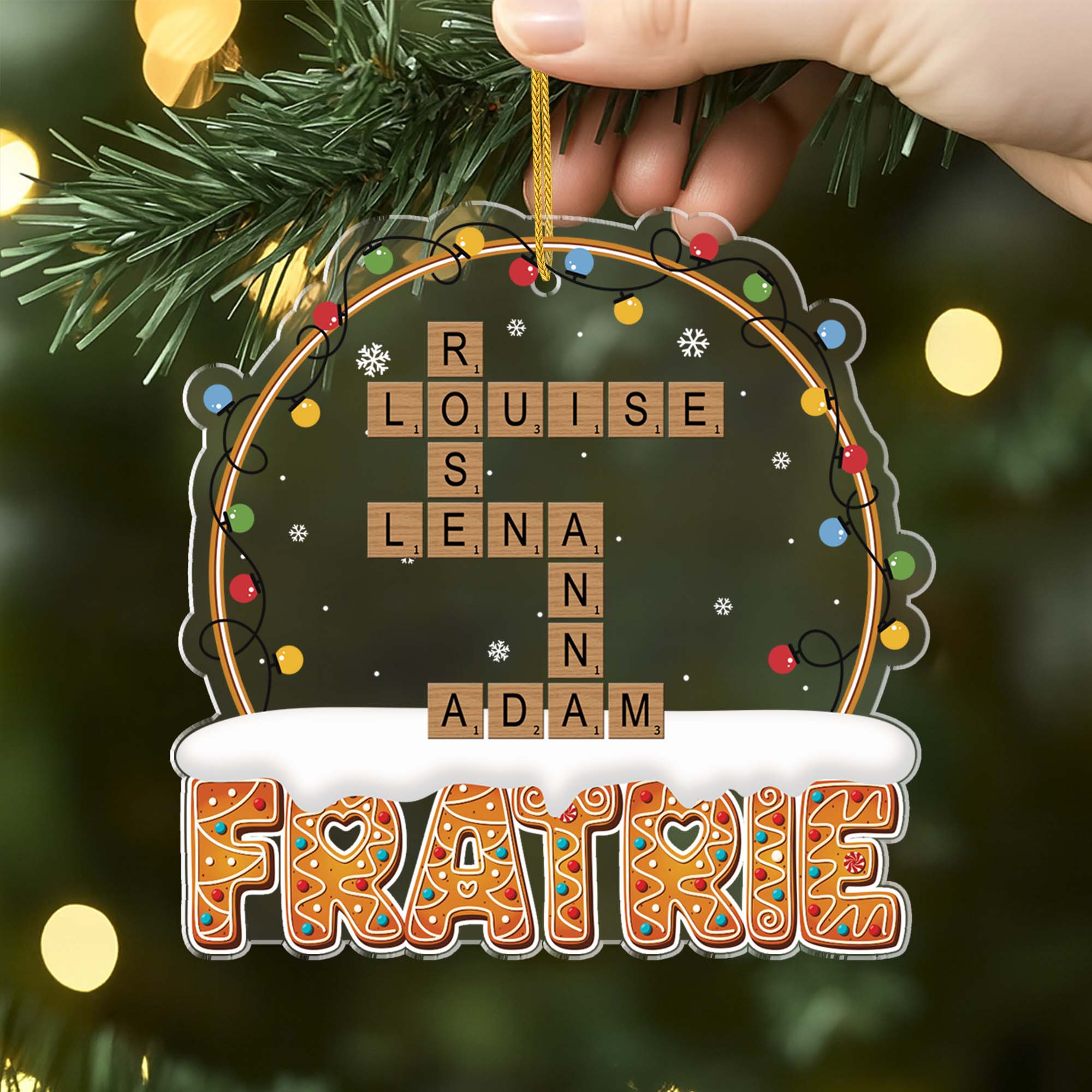 Ornement Noël Acrylique Personnalisé - Famille Avec Mots-Croisés Et Neige - Image 2