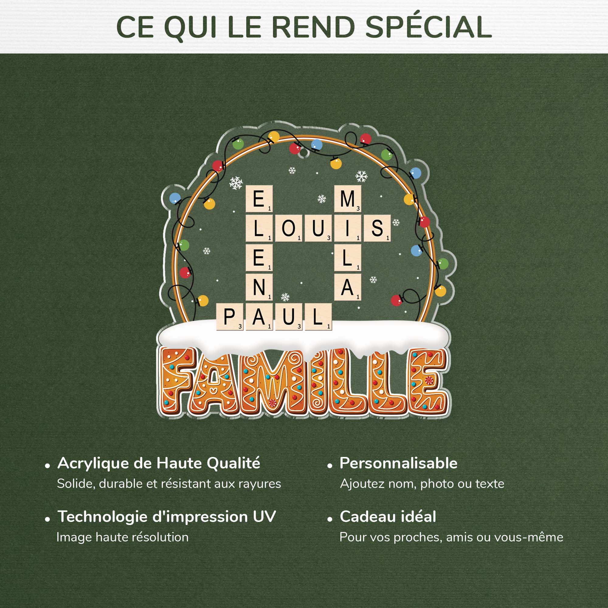 Ornement Noël Acrylique Personnalisé - Famille Avec Mots-Croisés Et Neige - Image 4