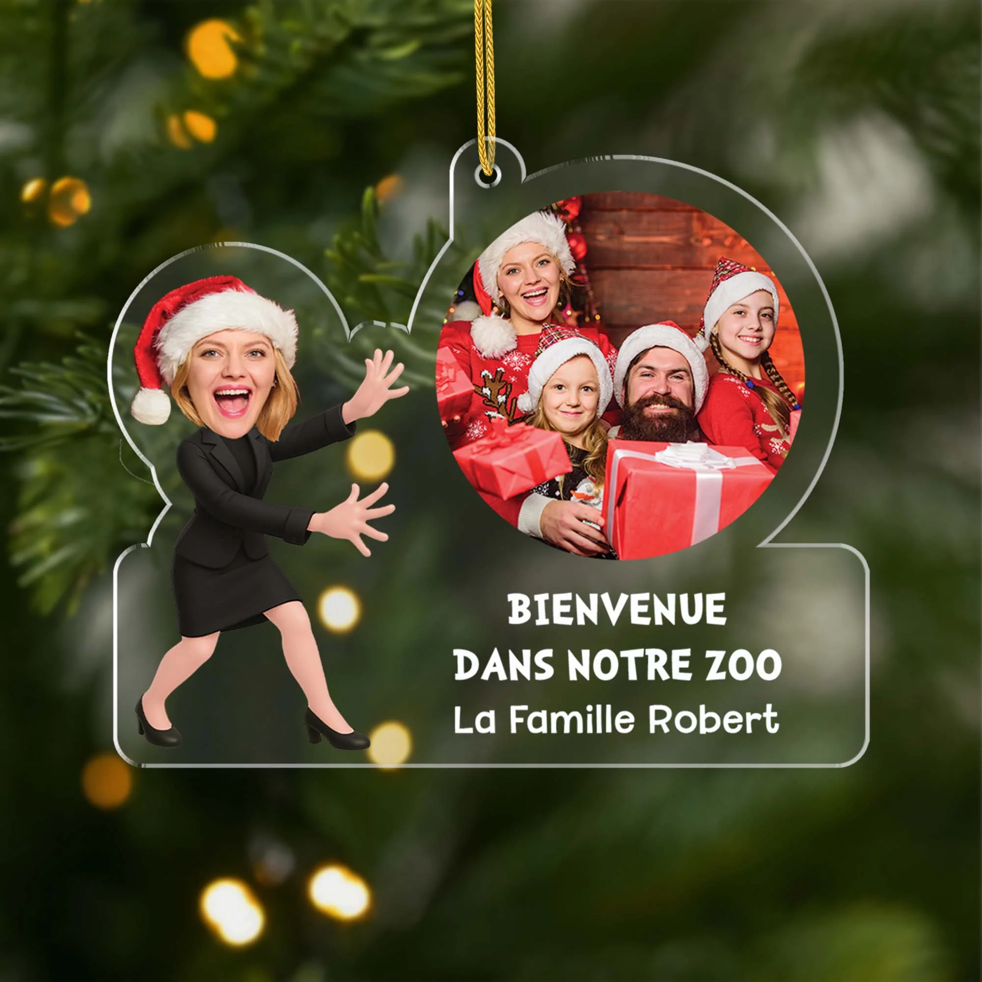 Ornement Noël Acrylique Personnalisé Famille Avec Photo - Bienvenue Dans Notre Zoo