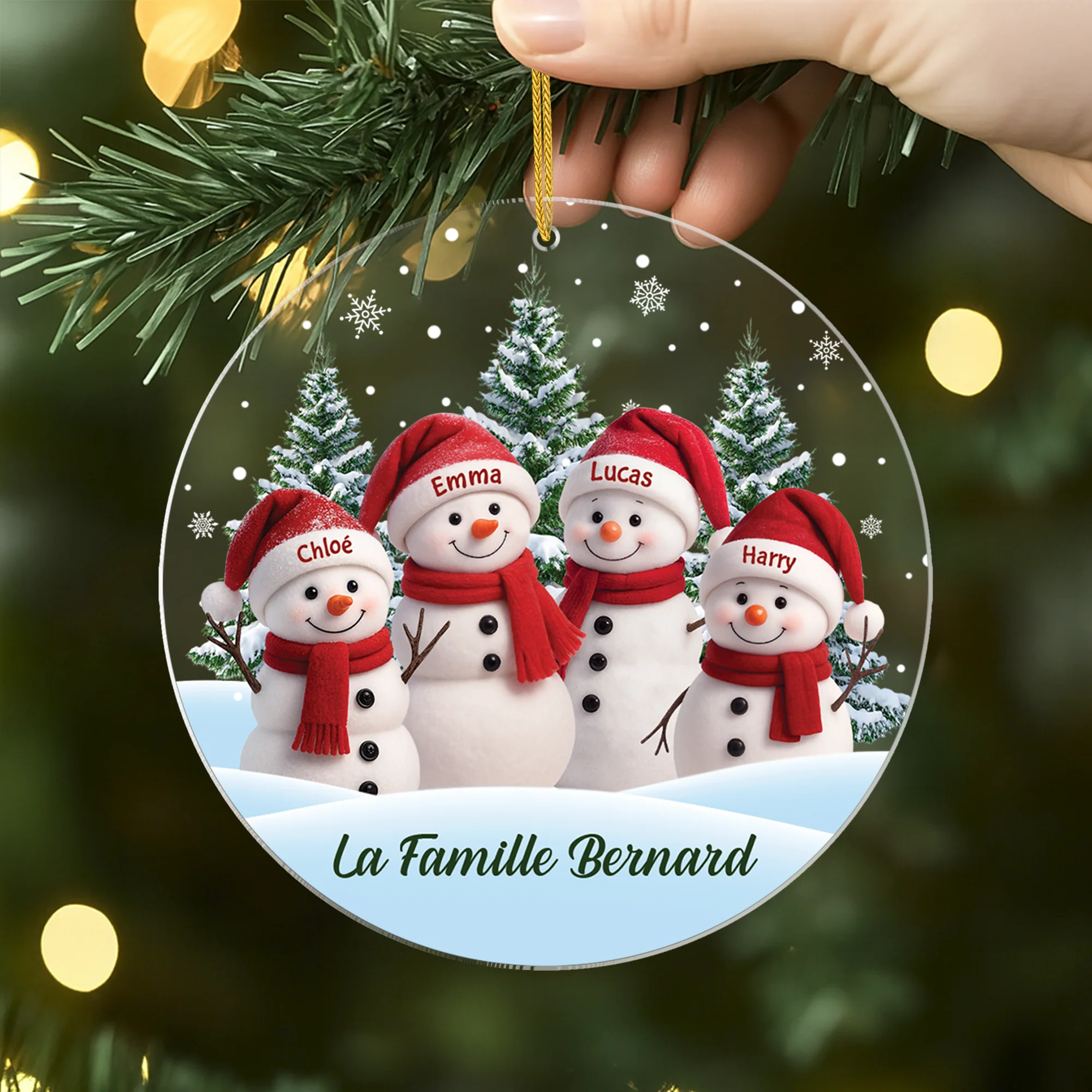 Ornement Noël Acrylique Personnalisé - Famille Bonhomme De Neige Avec Sapin - Image 2