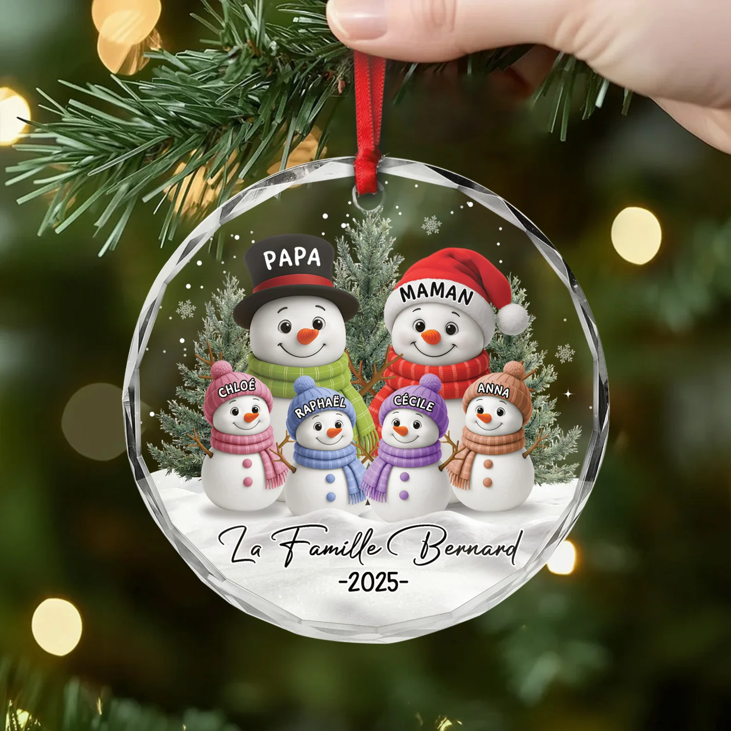 Ornement Noël Acrylique Personnalisé - Famille Bonhomme De Neige Heureux - Image 2