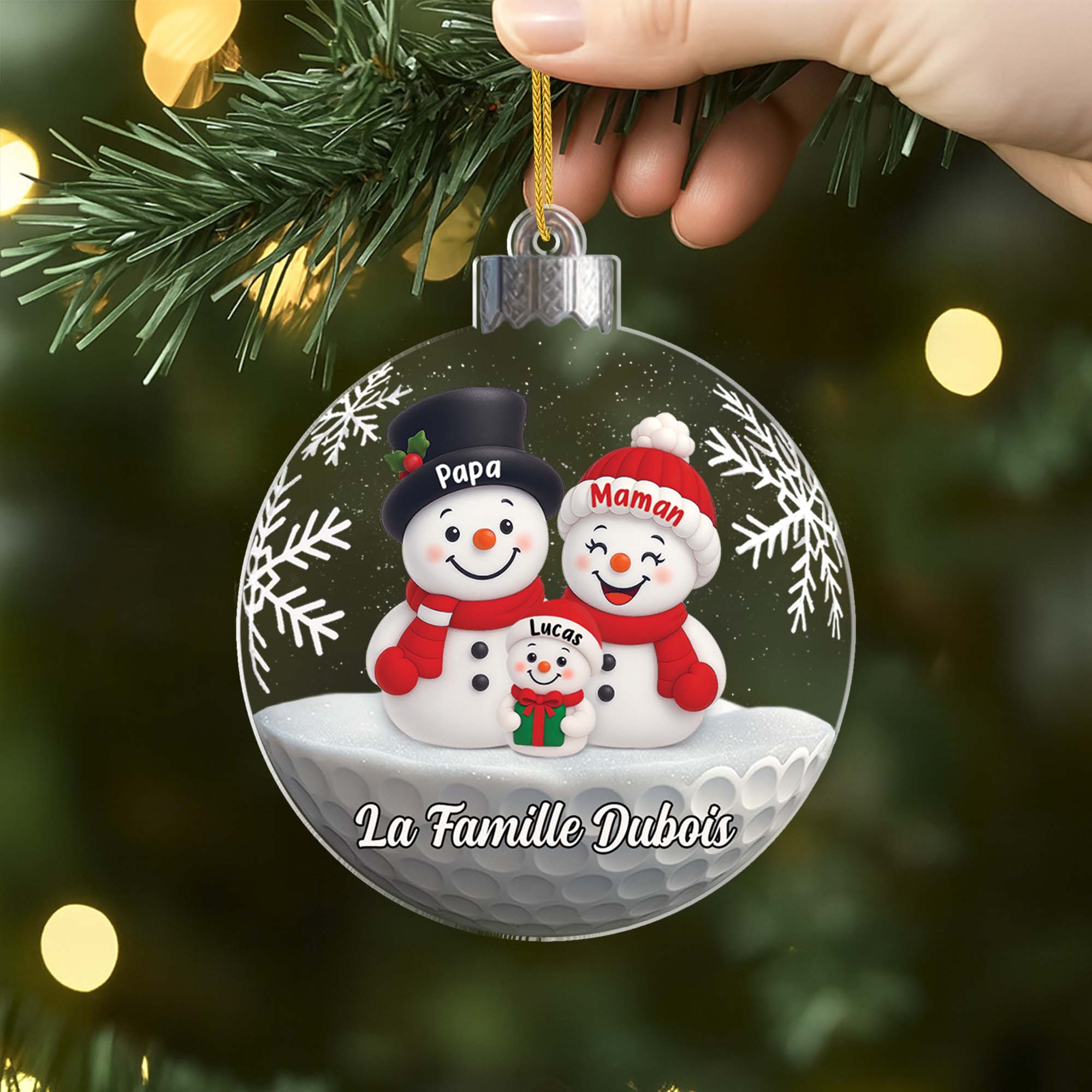 Ornement Noël Acrylique Personnalisé Famille - Boule Bonhomme De Neige - Image 2