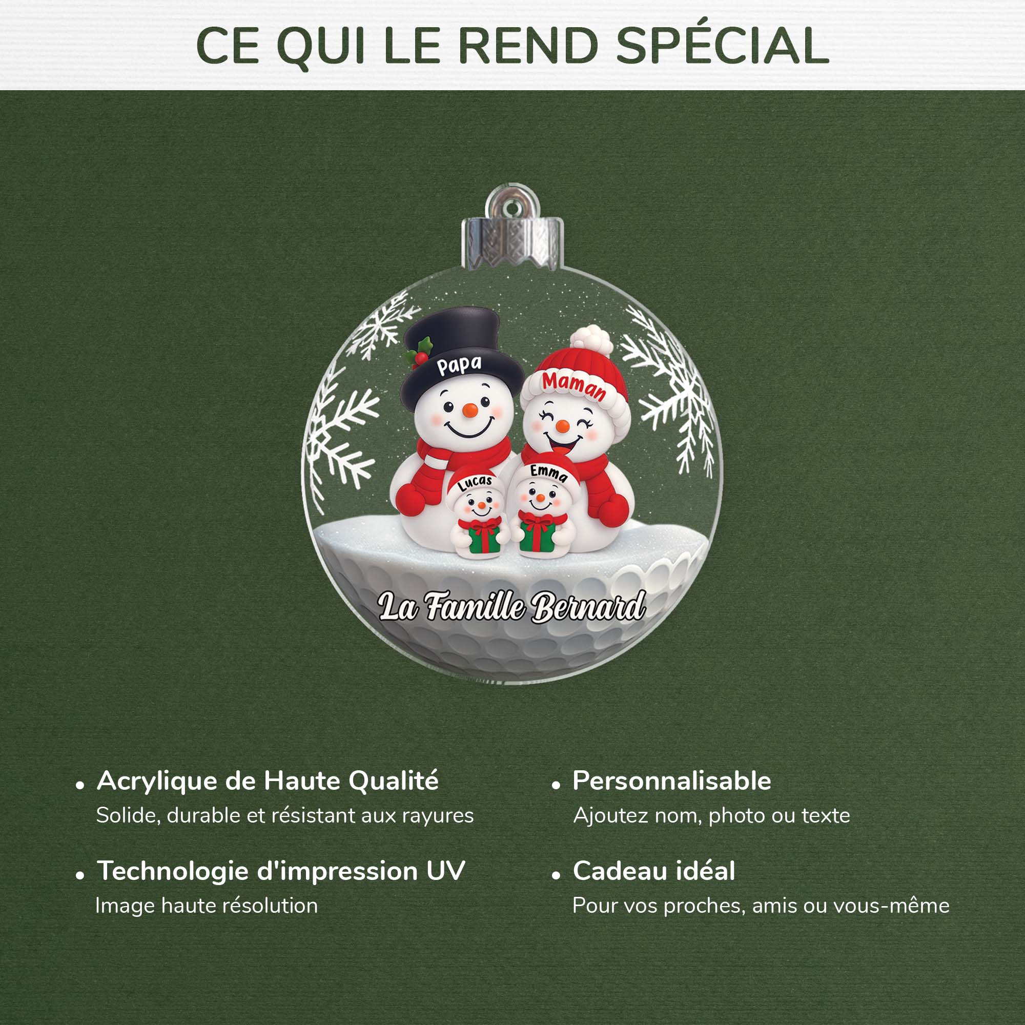 Ornement Noël Acrylique Personnalisé Famille - Boule Bonhomme De Neige - Image 4