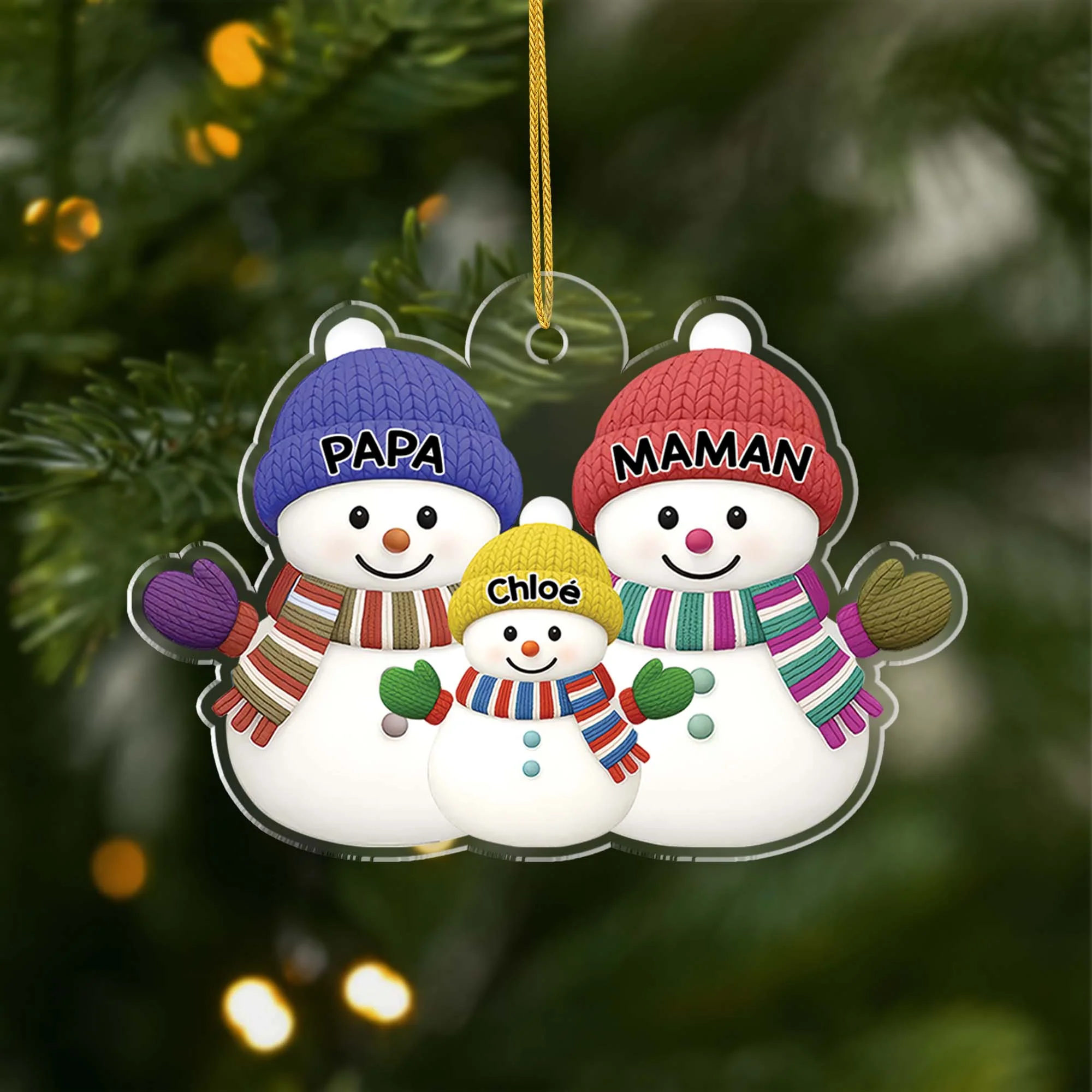 Ornement Noël Acrylique Personnalisé Famille - Ensemble Bonhomme De Neige