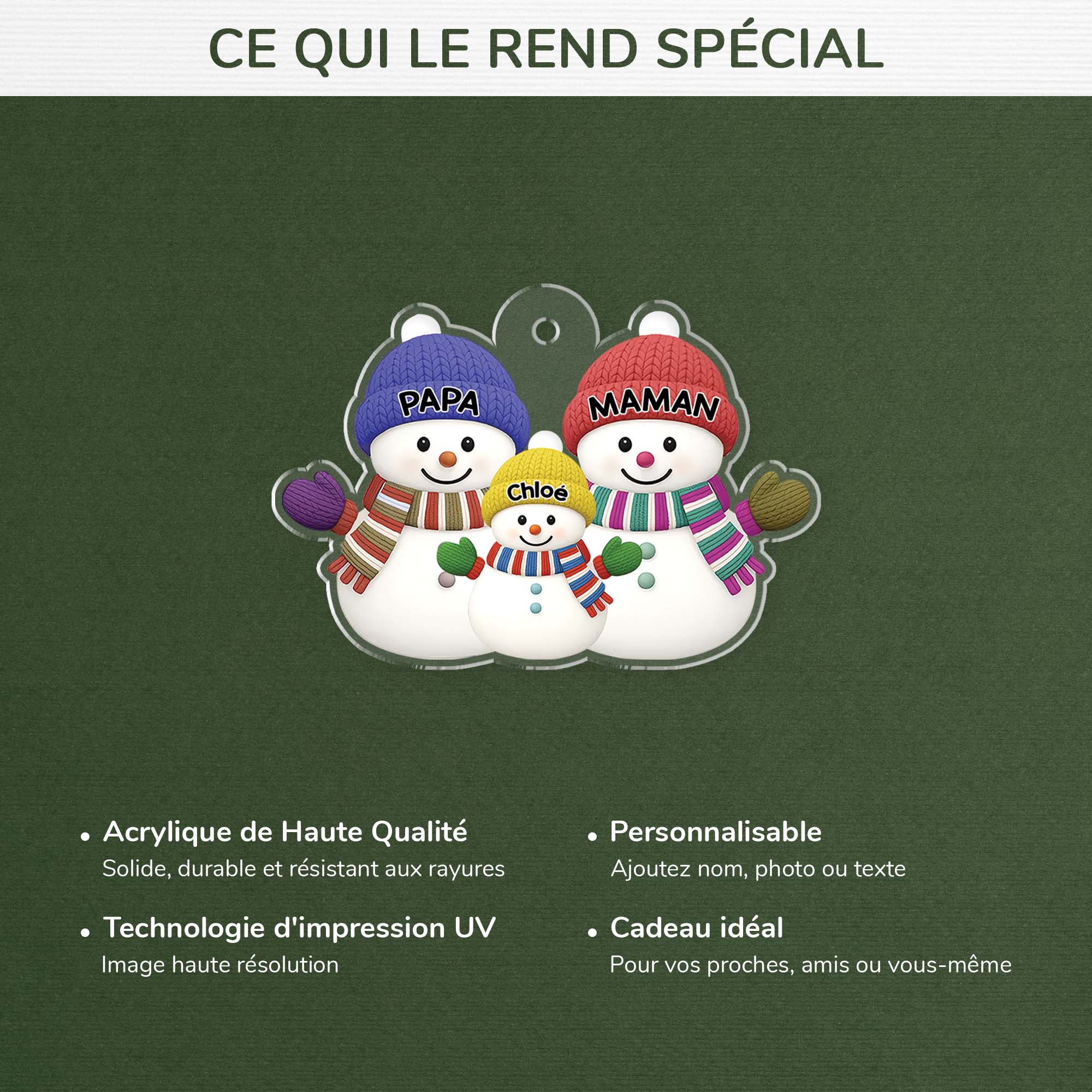 Ornement Noël Acrylique Personnalisé Famille - Ensemble Bonhomme De Neige - Image 4